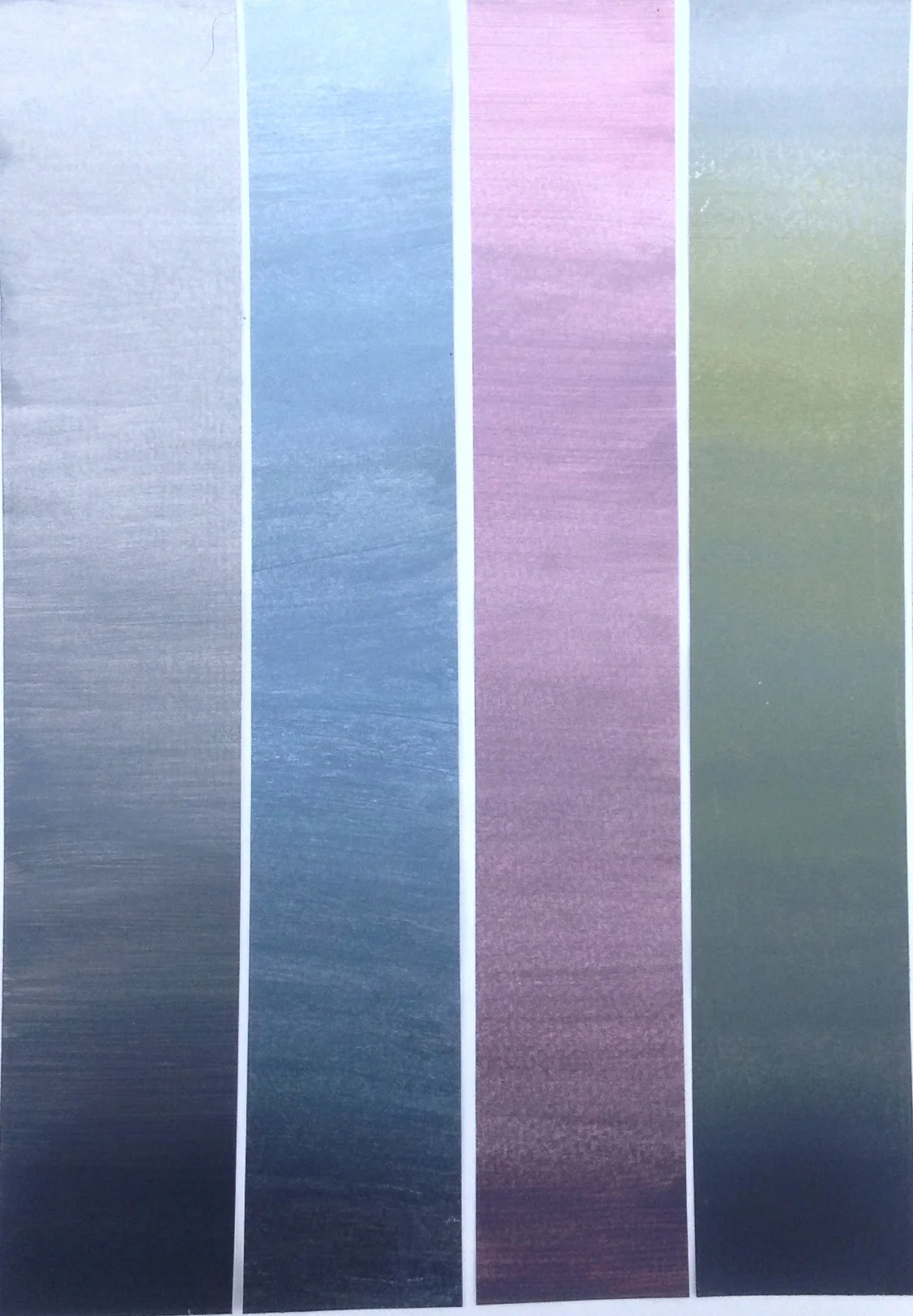 Strips from papers painted with leftover paints from lesson 5. I am enjoying learning how to paint gradations!