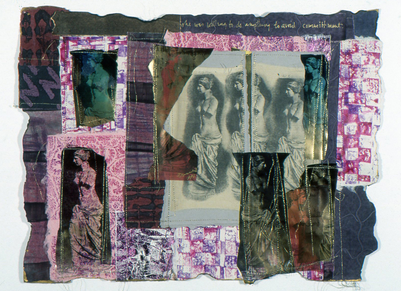 She Was Willing to Do Anything to Avoid Commitment. 1998. Paste papers & photo transfers on silk.