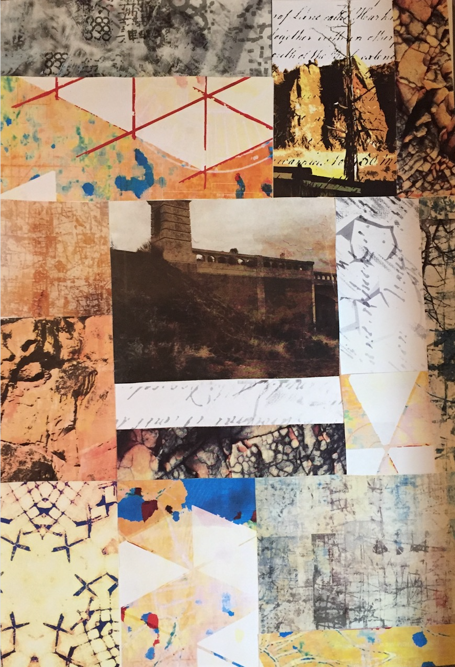 Paper collage, “Crooked River Bridge,” 11x14
