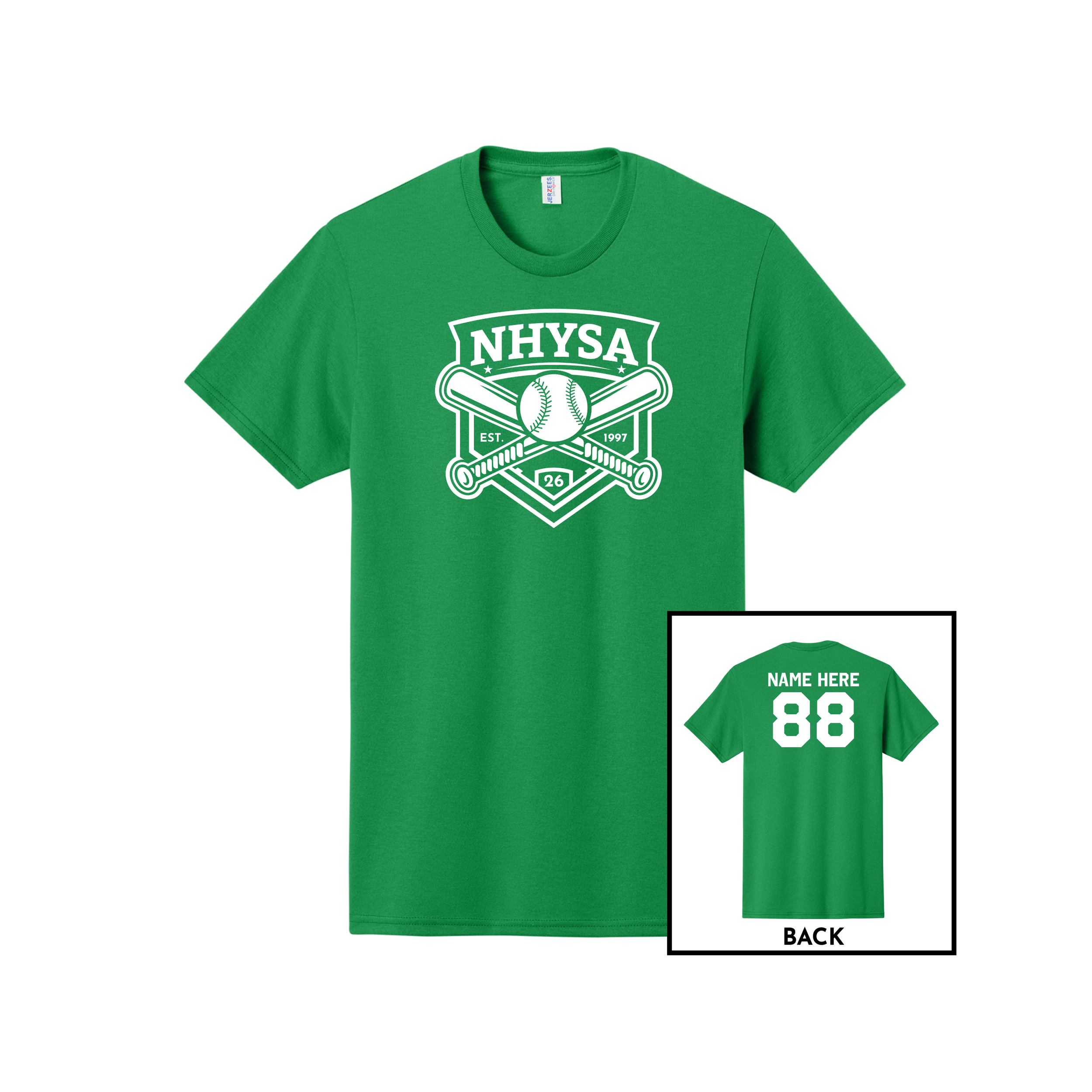 NHYSA - KELLY GREEN TEAM T-SHIRT NAME & NUMBER BACK PRINT