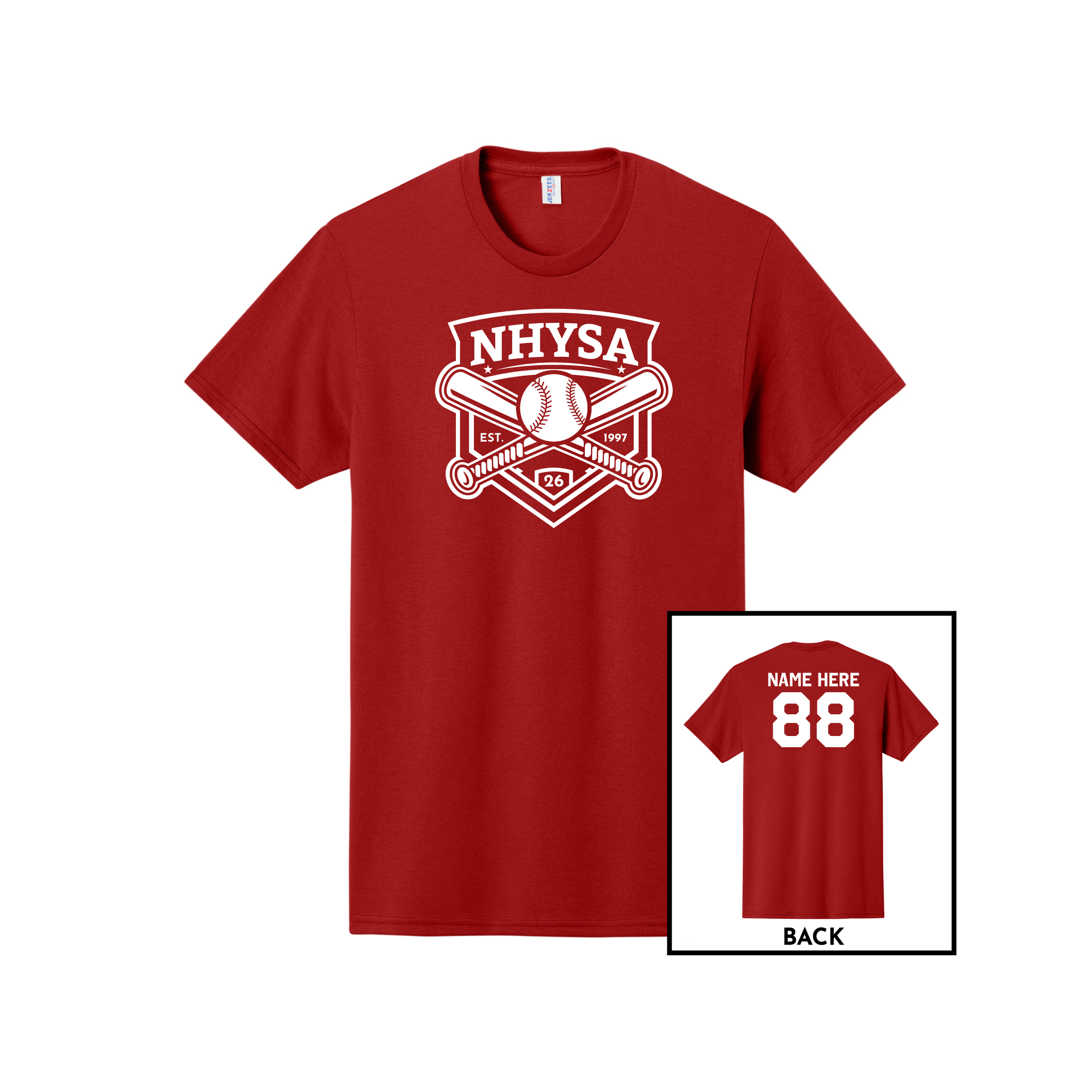NHYSA - RED TEAM T-SHIRT NAME & NUMBER BACK PRINT