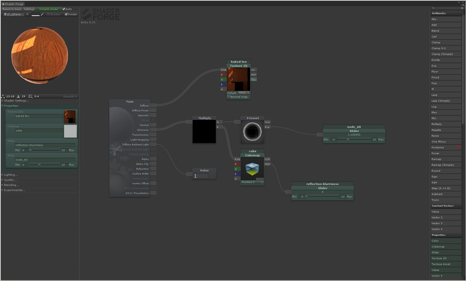 my current Shader Forge shader that allows for a baked complete map & cubemap reflection w/fresnel control