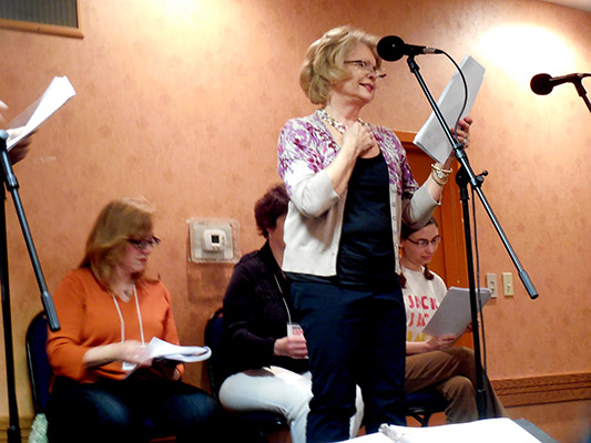 Kathy doing a recreation from the radio show Dragnet. Kathy stars as Our Miss Brooks in the radio recreation of the same name