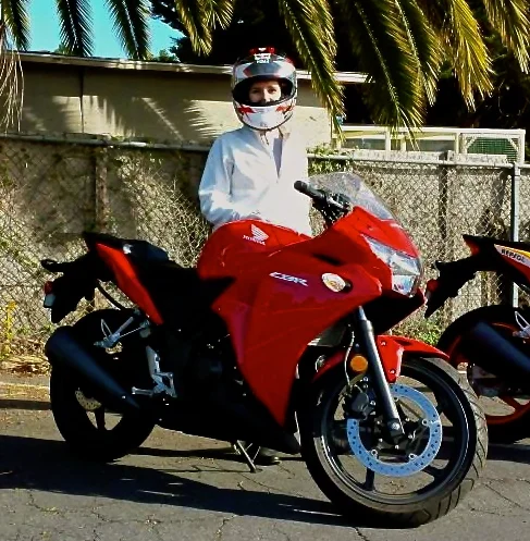 Laurel shortly after passing the motorcycle DMV riding test.