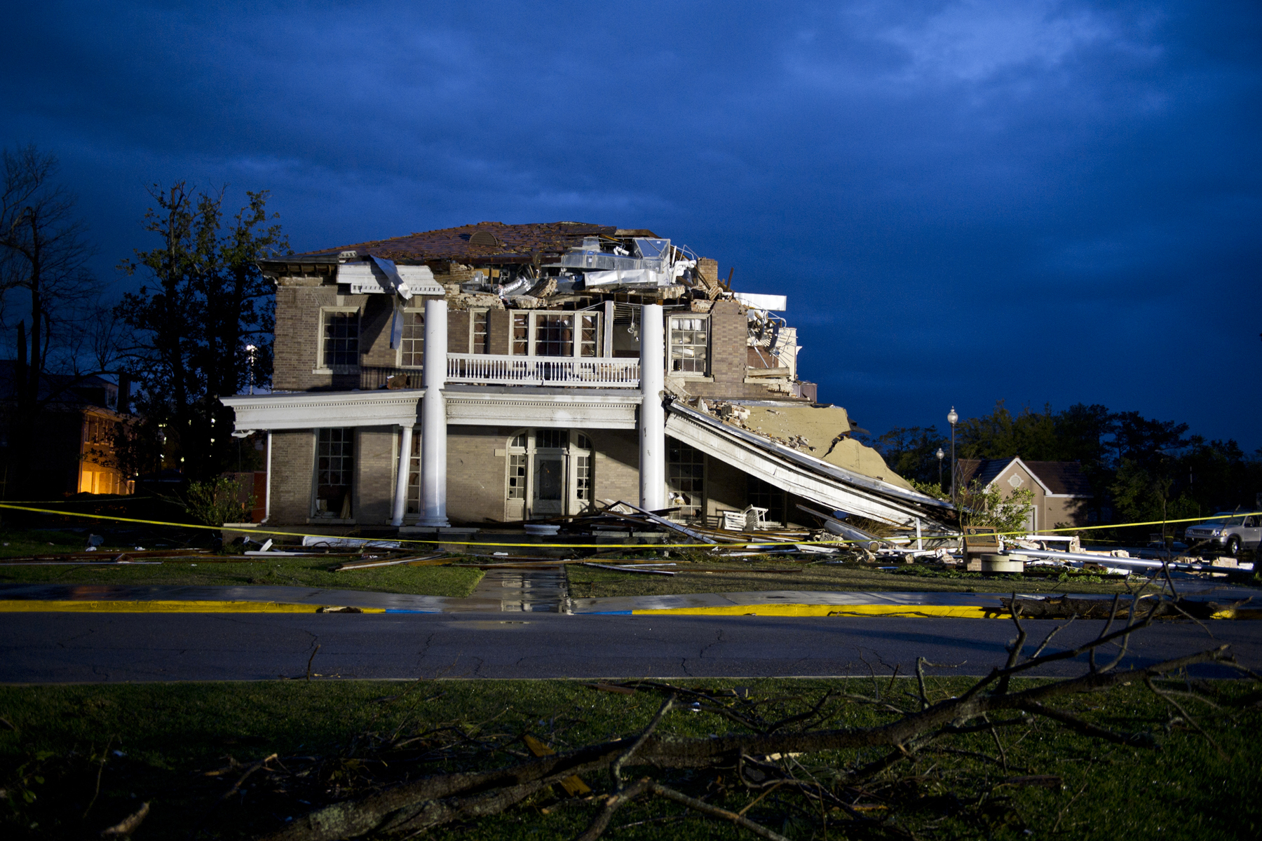 The Ogletree Alumni House at the University of Southern Mississippi after the tornado. February 10, 2013, Hattiesburg, Miss. Photo by Kelly Dunn.