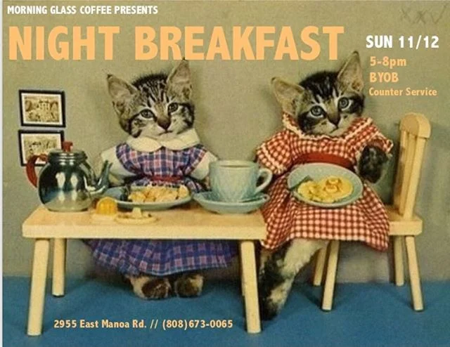 Stoked to announce our last dinner of the year — NIGHT BREAKFAST! SUN 11/12 (5-8pm) Counter service + BYOB. Come see us! 🎉