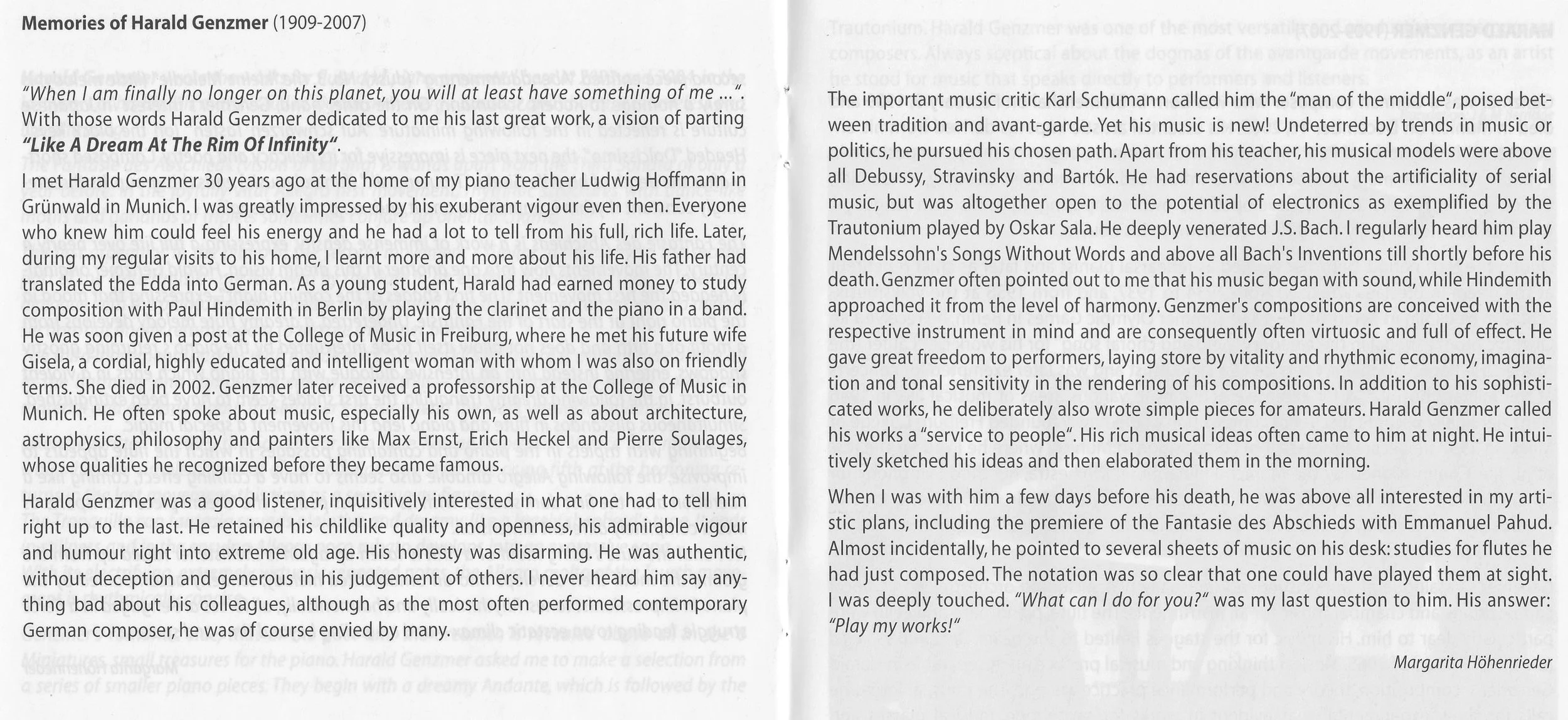 Memories of Harald Genzmer, 2011