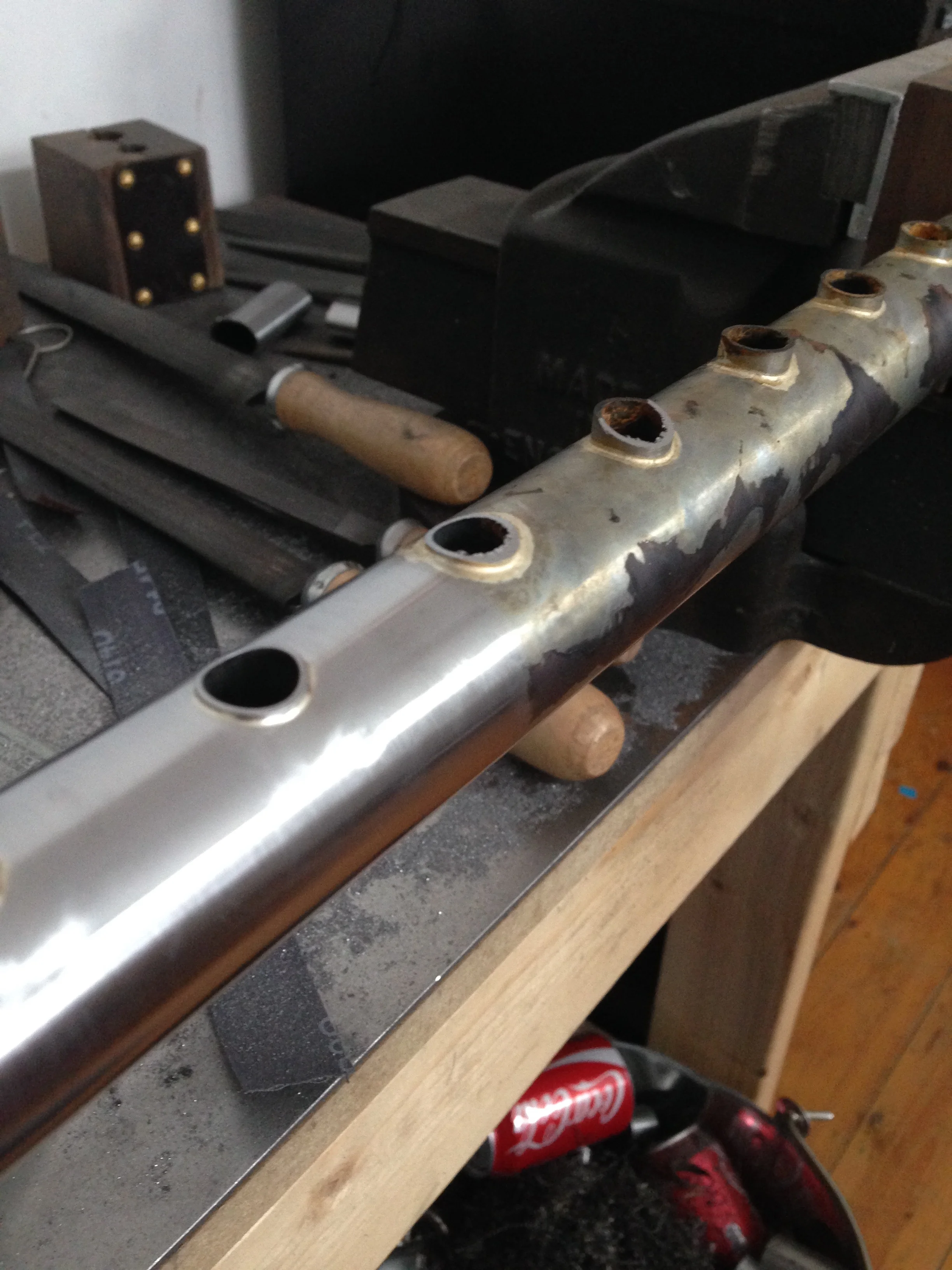 Tube inserts, silvered and then painstakingly filed to meet the contours of the main tube
