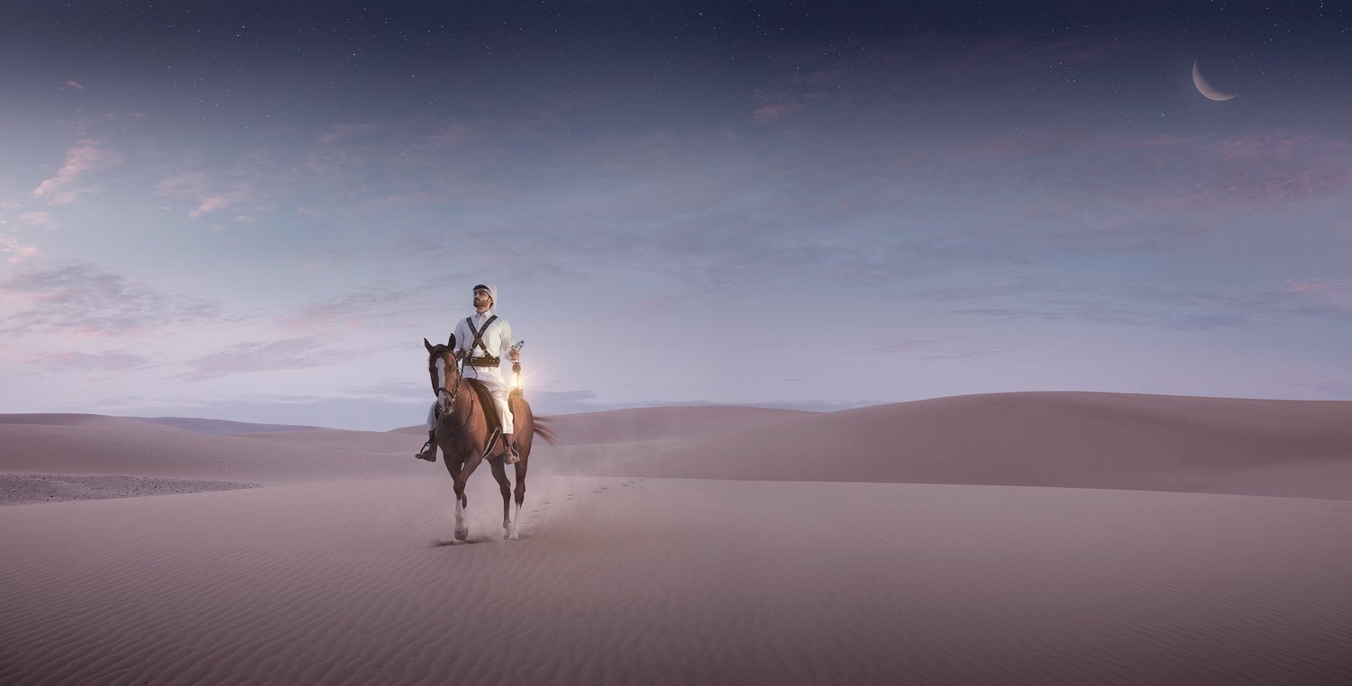 advertising photography of the dunes qatar - Night ride on a horse, photo for rayyan water cooperation with resolution film_JiriLizler_Hospitality Photographer.jpg