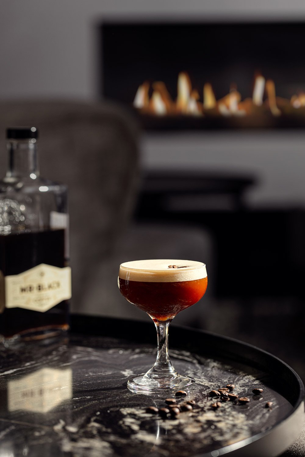 espresso martini drink with fire place on background drink photography for hotel kings court prague by jirilizler photographer.jpg