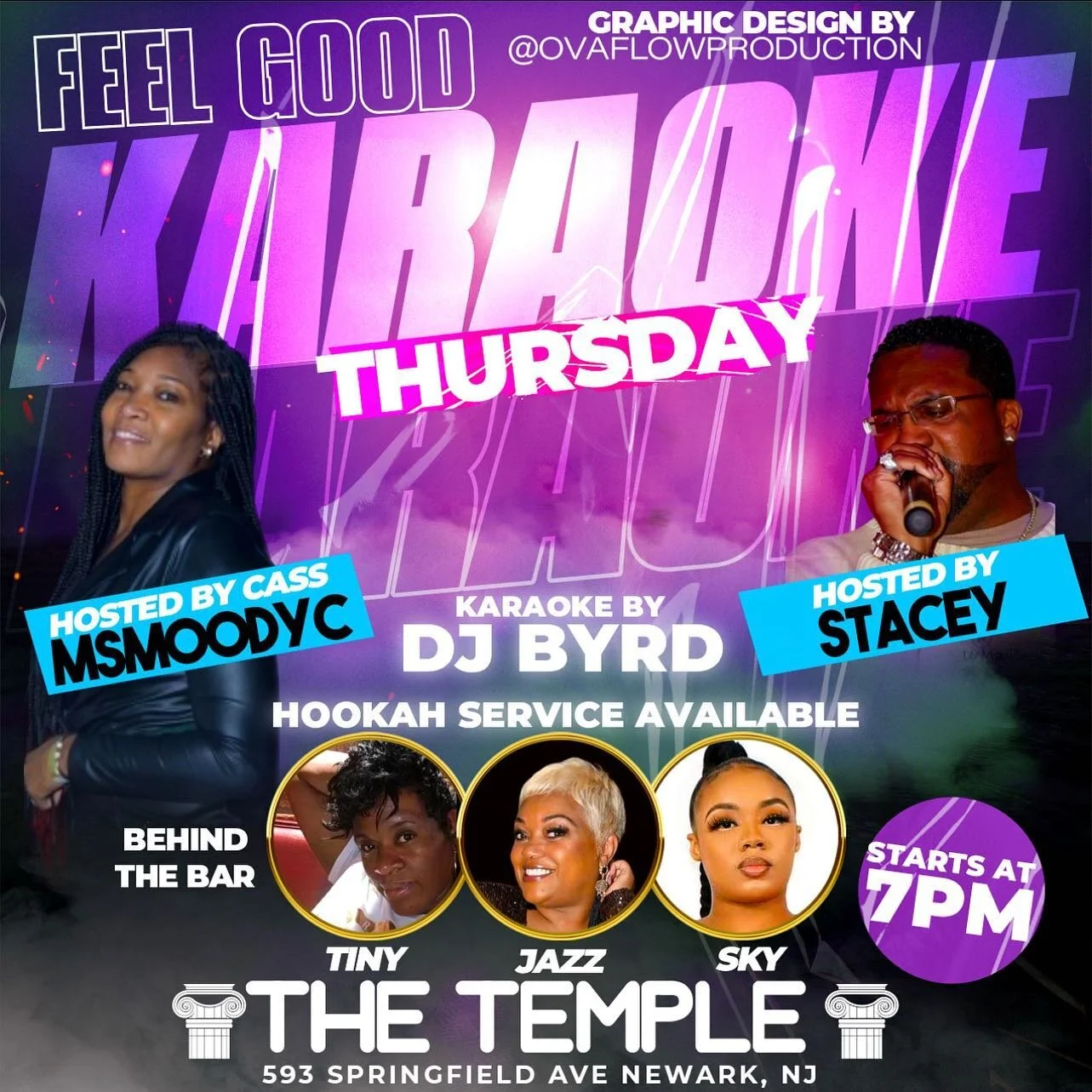 EVERY THURSDAY!! KARAOKE at THE TEMPLE (formally Queen of Sheba) 593 Springfield Ave, Newark @7pm. Doors open at 5pm. Come out and sing your favorite song. We have our bar Tiny, @skyglizzy_ and @msjazzy973 pouring. We also have hookah by @velvetcloud
