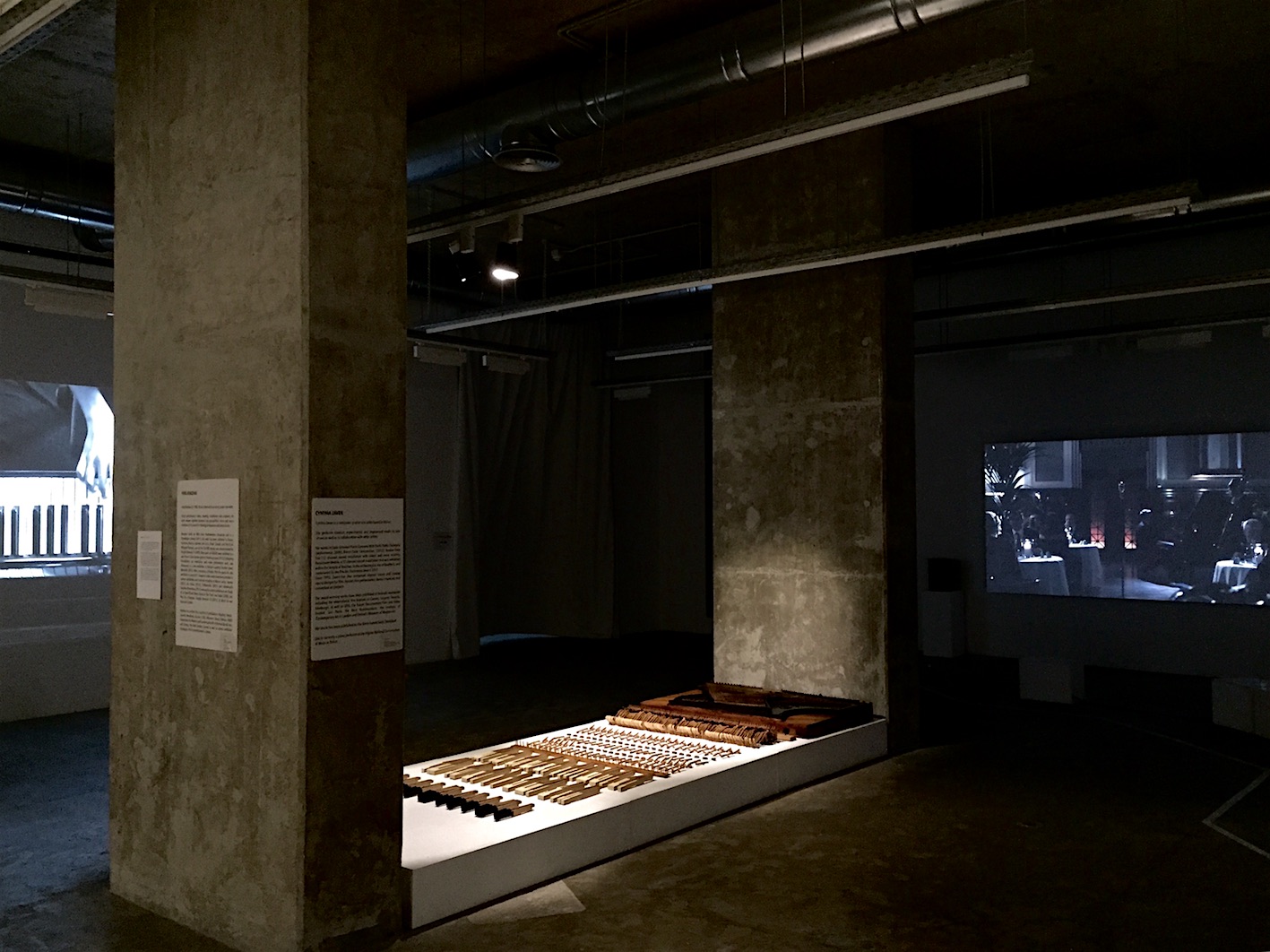 Exhibition view: Ziad Antar's La Marche Turque (left) - Adel Abidin's Three Love Songs (right) - Cynthia Zaven's Arsenal (center)