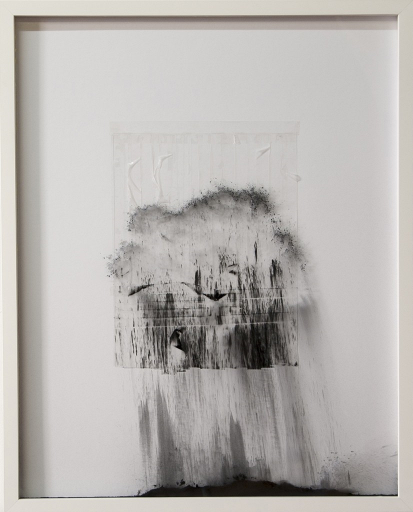 Vincent Como. Procession of Dust (Entropy, Ontology, and the Hubris of Mankind) 002 , 2014. Frame, double-sided tape, dry pigment; 16 x 20 inches. Courtesy of the artist and MINUS SPACE, Brooklyn, NY, © Vincent Como.