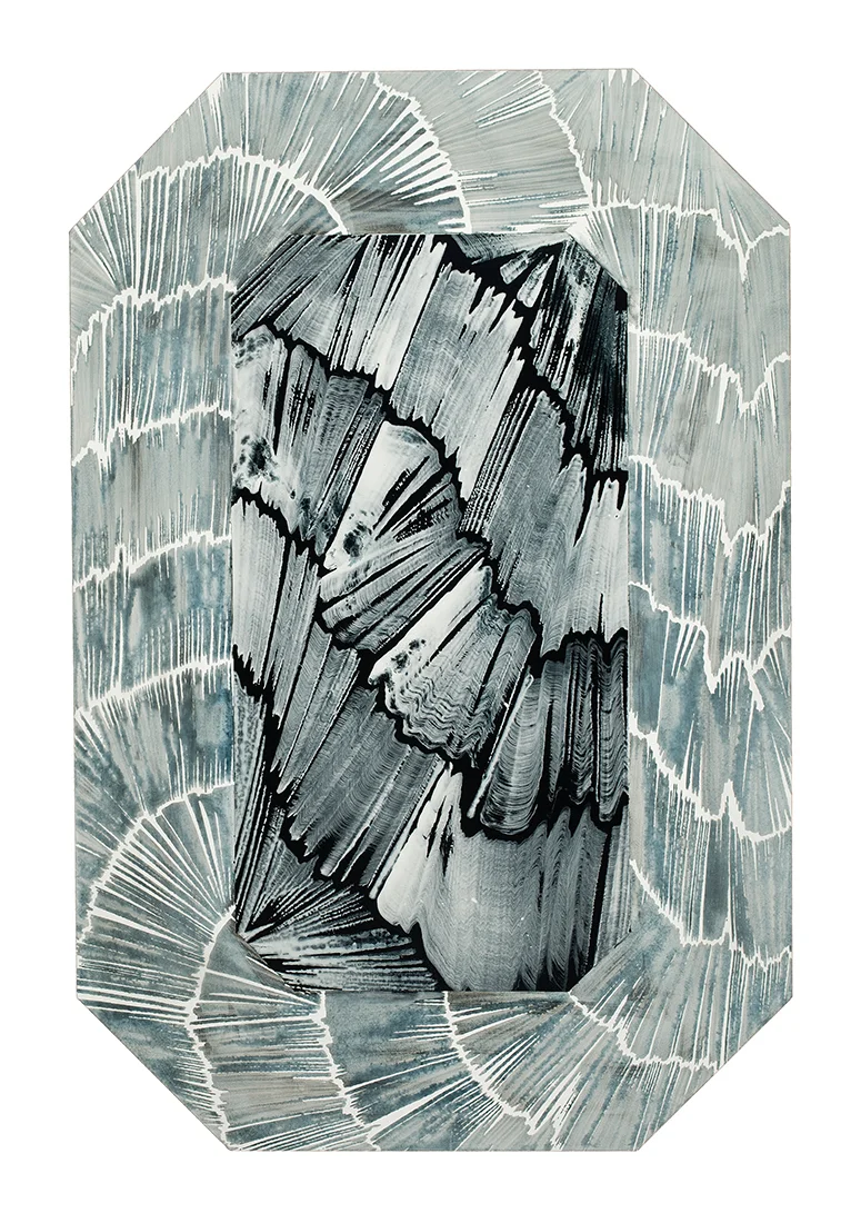   Monochrome , 2015. Ink, gouache on shaped canvas, 36 by 54 inches (outside dimensions).&nbsp; 