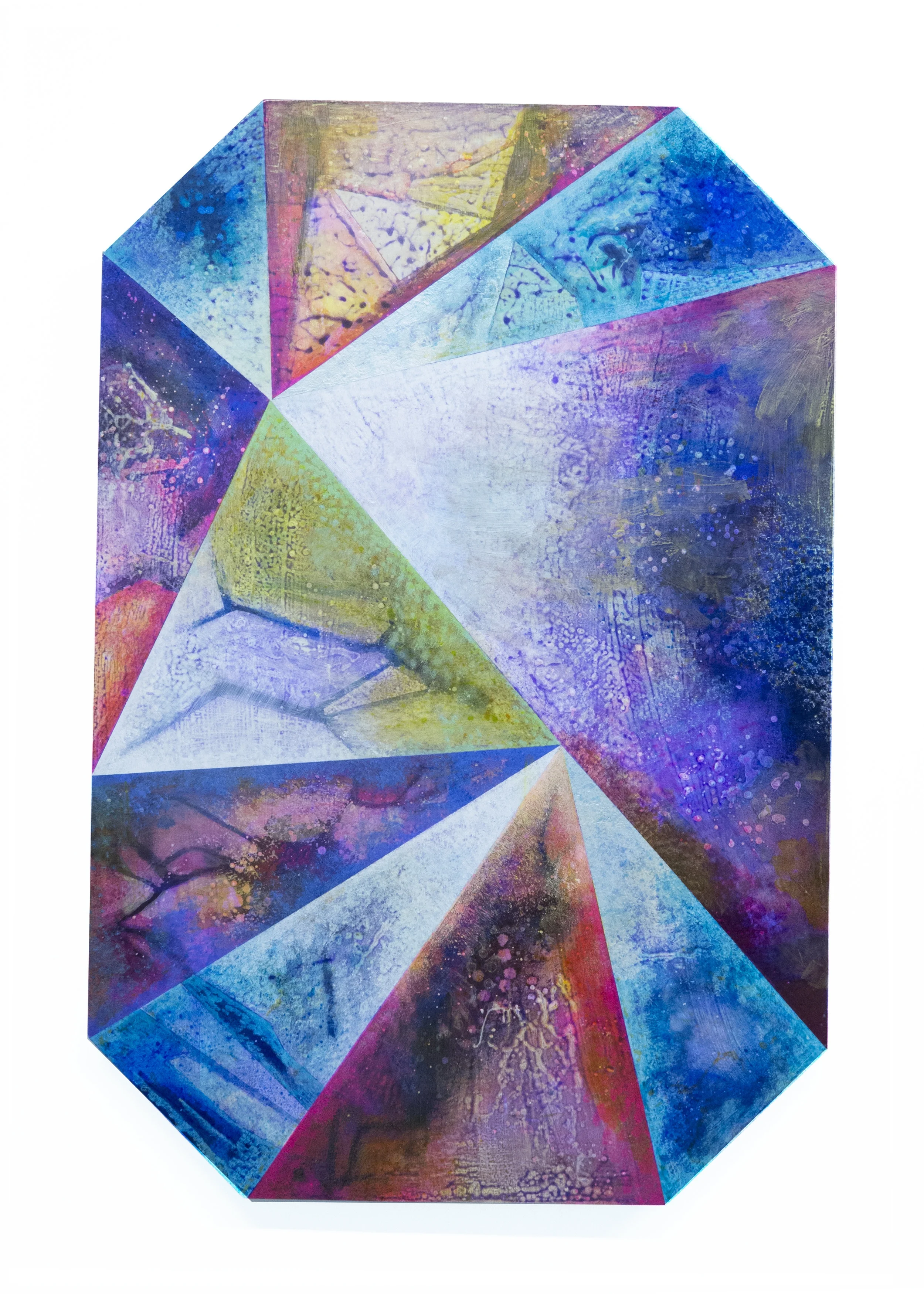   Fuzzy Navel , 2018. Acrylic on shaped canvas, 36 by 54 inches (outside dimensions). 