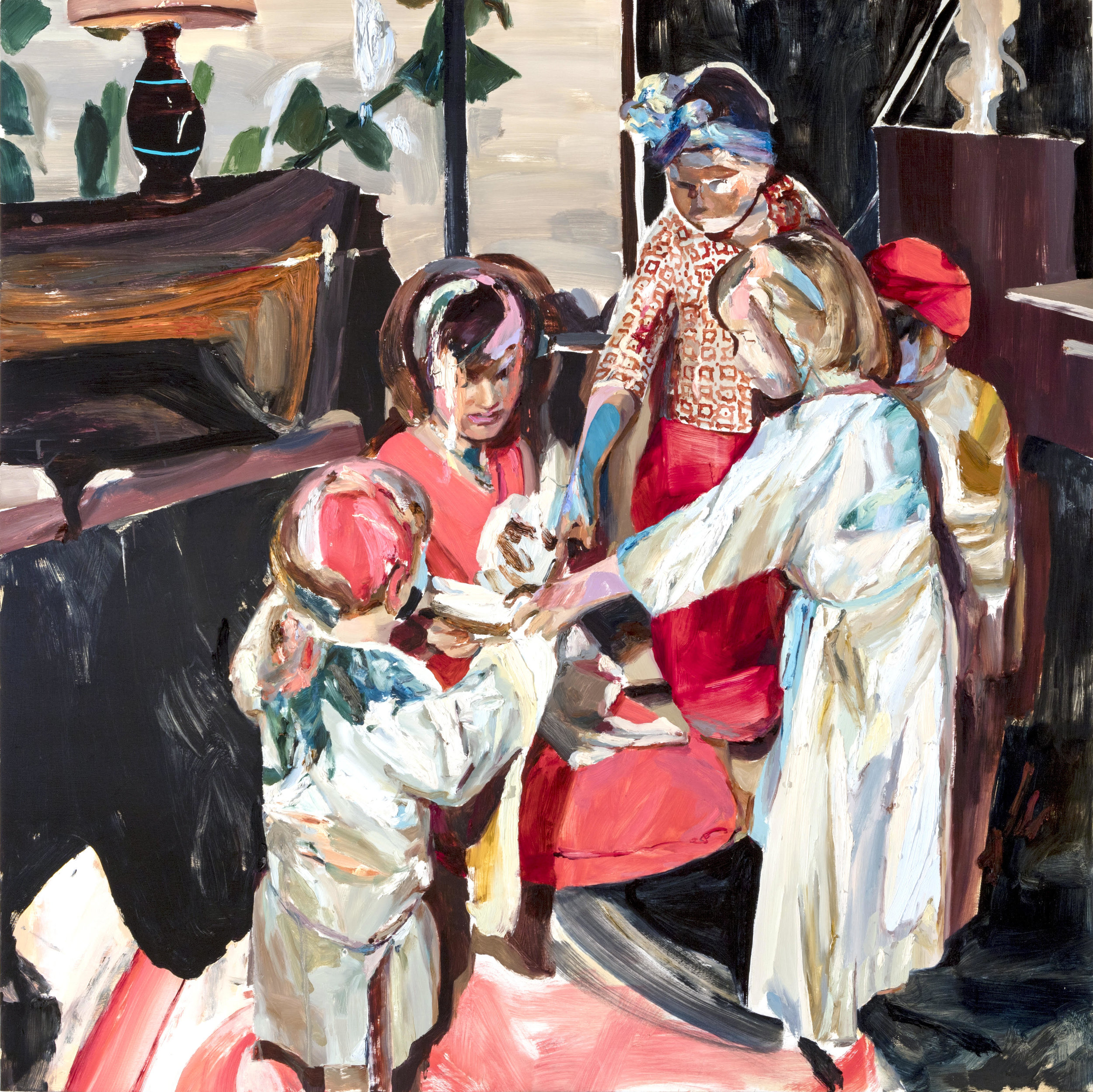 Jaclyn Conley, Christmas Pageant (2018). Oil on panel, 60 inches square. Image courtesy of the artist.