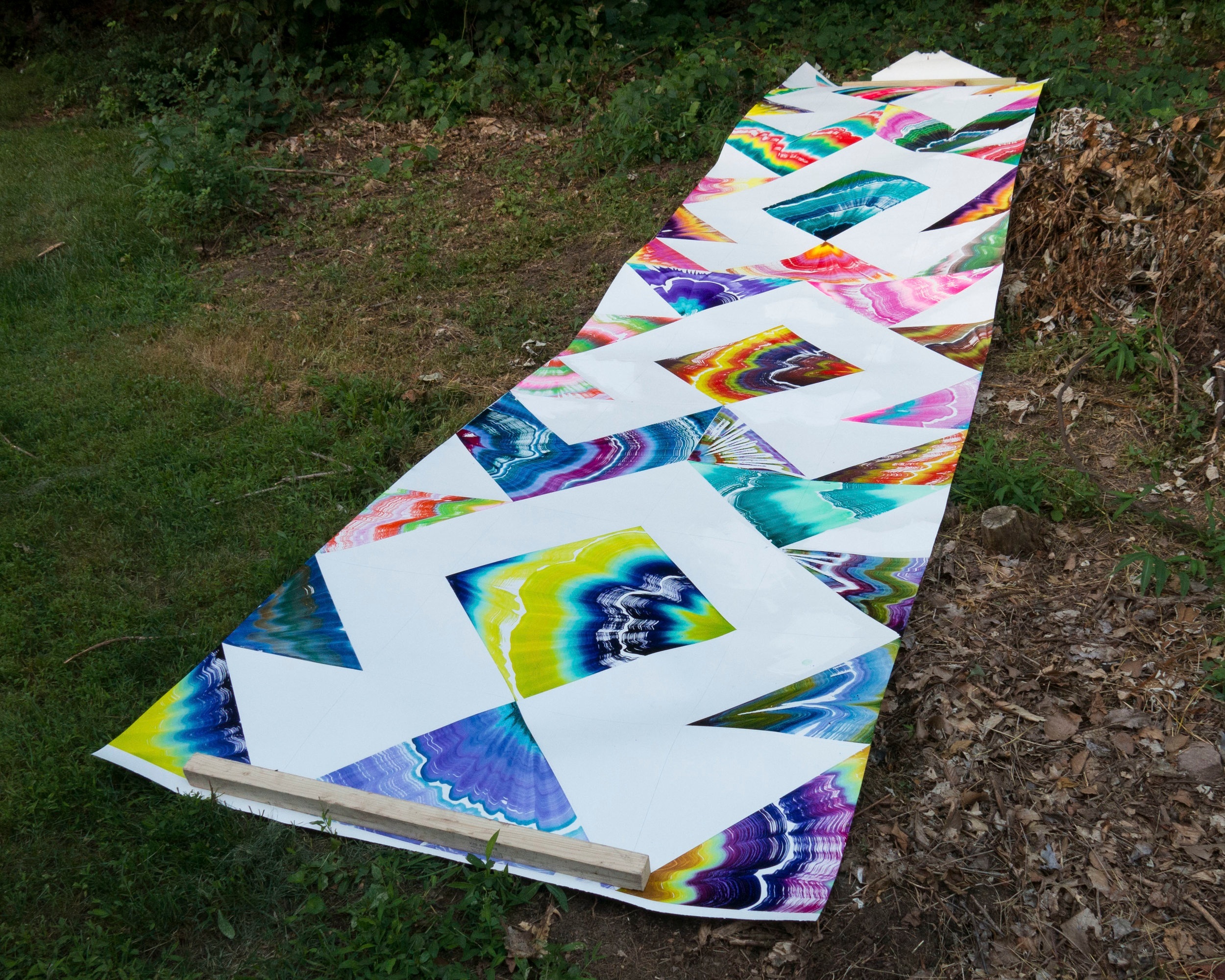   Scroll XI,  2019. Acrylic paint on paper, approximately 48 by 198 inches. 