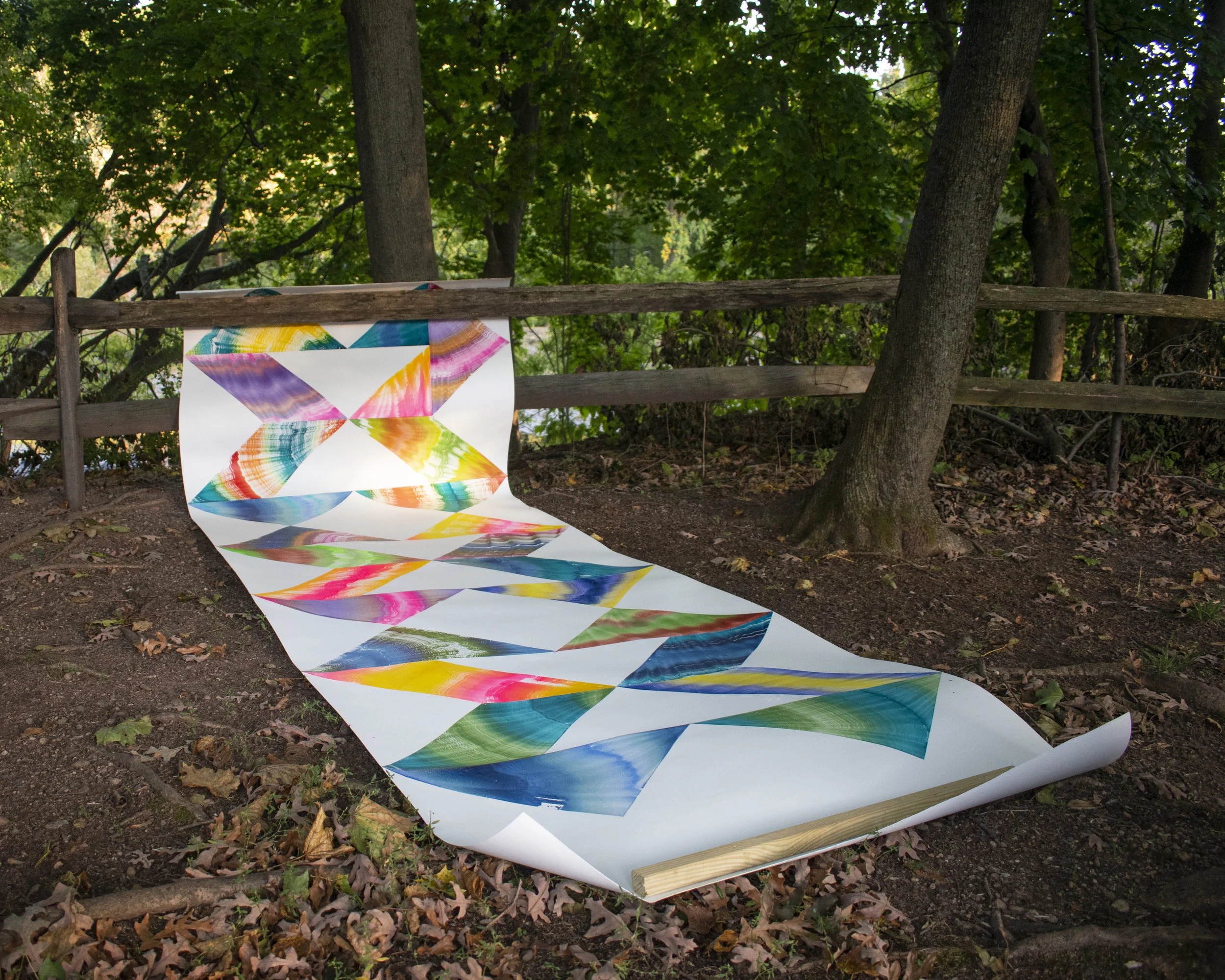   Scroll XIII,  2019. Acrylic paint on paper, approximately 44 by 144 inches.    