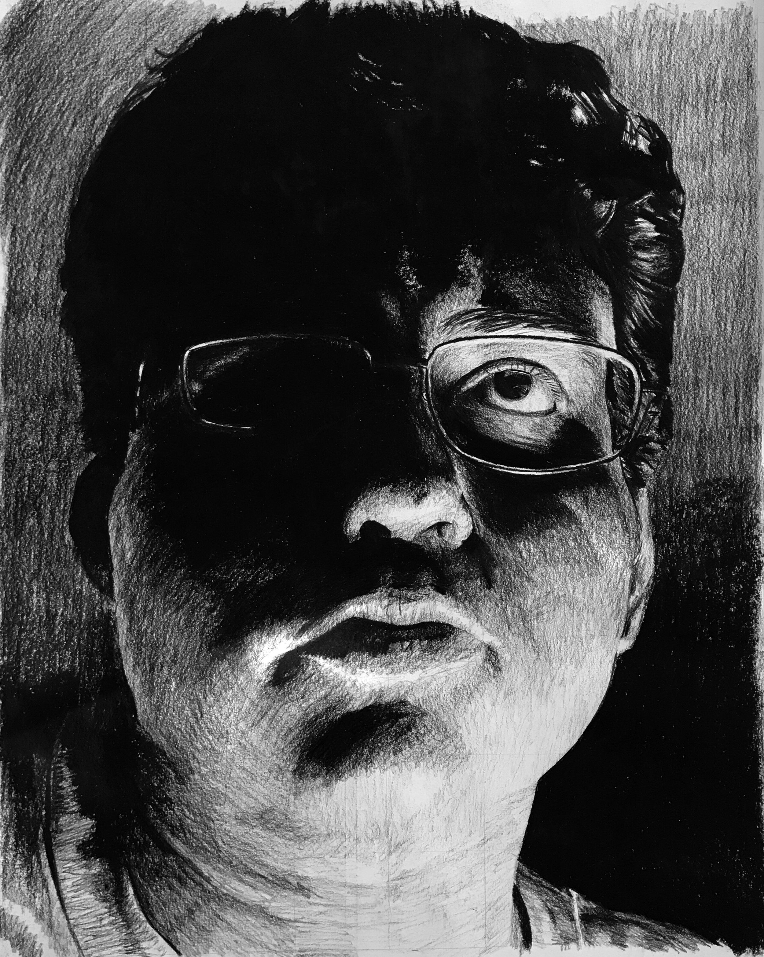  Alex Ramirez,  Self Portrait , Charcoal on paper, 16 by 20 inches. University of New Haven, Spring 2018, ARTS 1105: Basic Drawing I.    