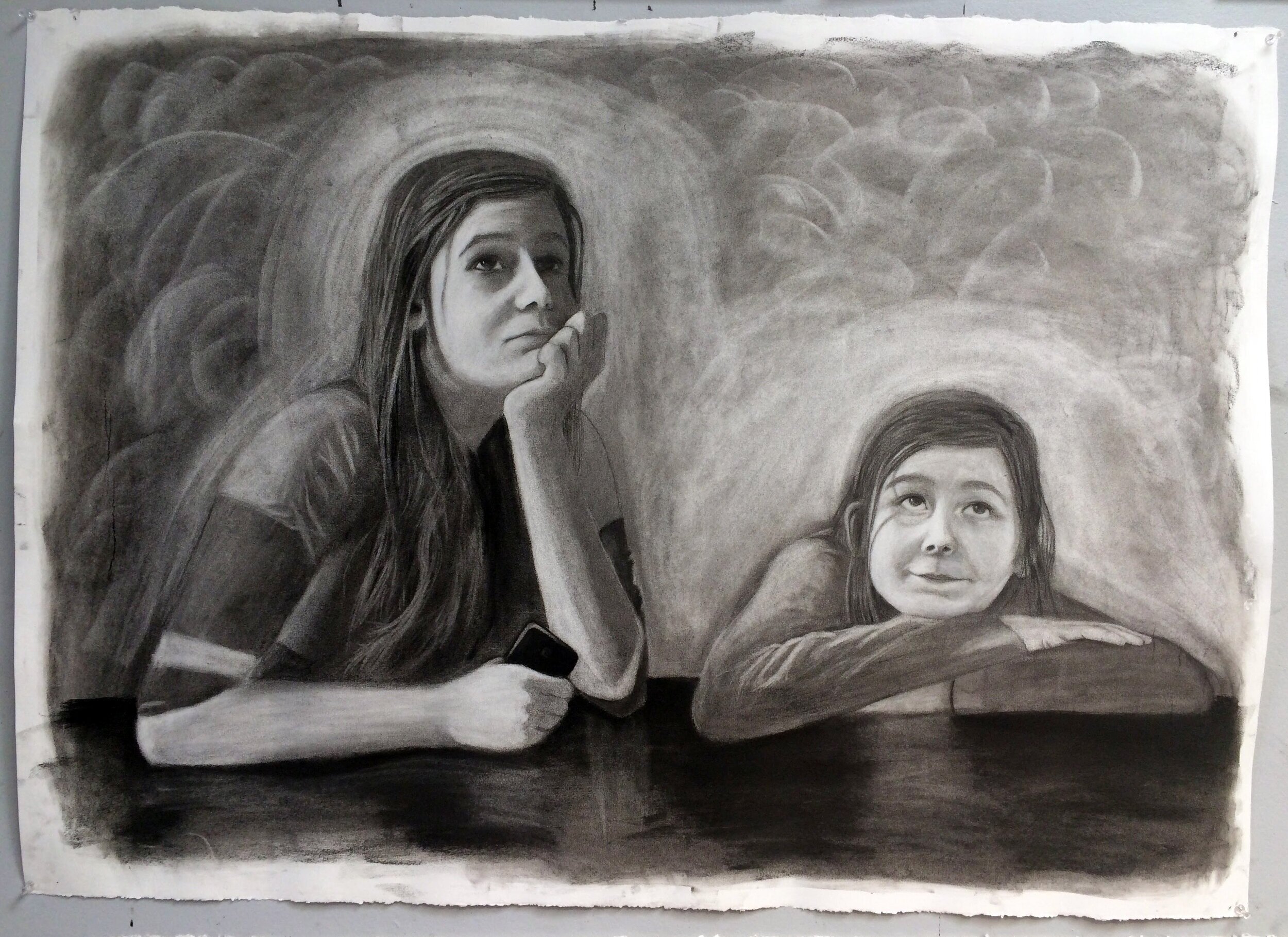  Jonah Feintuck,  Double Figure Study.  Charcoal on paper, 30 x 22 inches. Framingham State University, Spring 2016, ARTS 300: Life Drawing.  