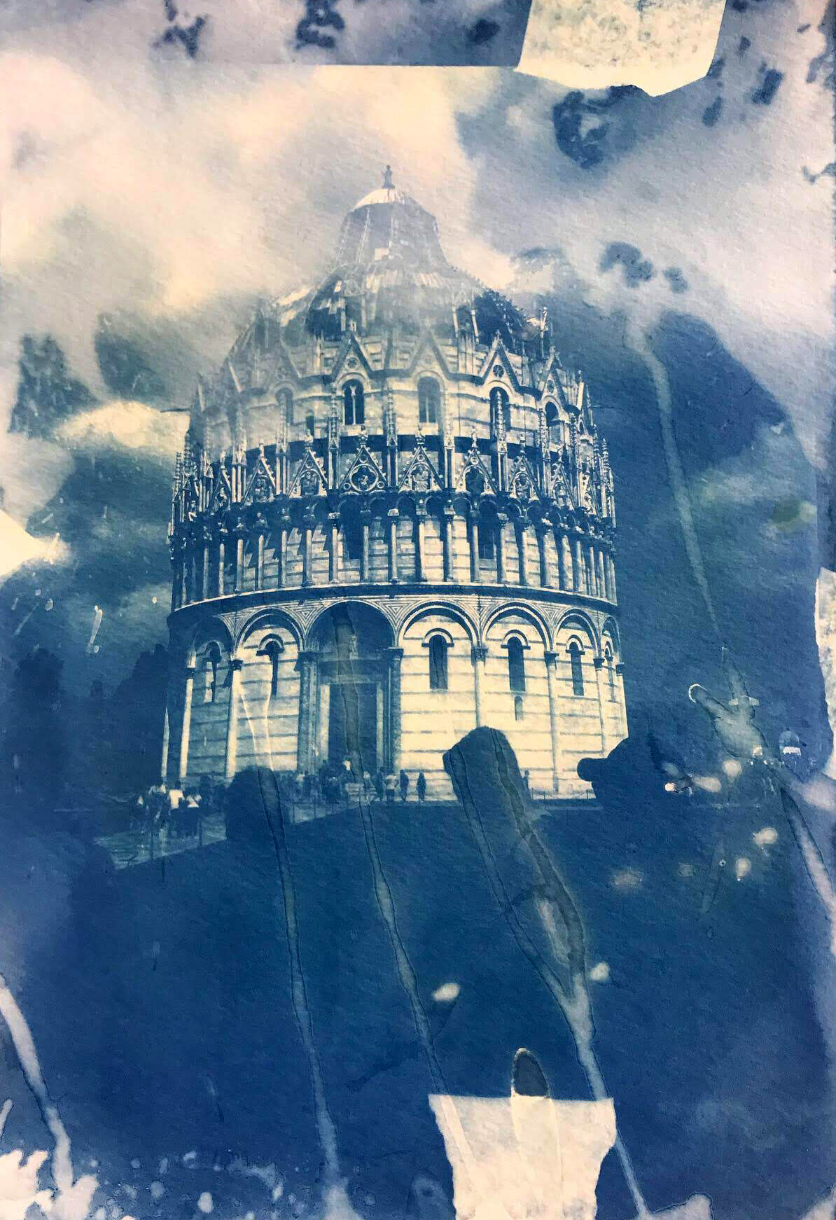  Ramier Williams,  Pisa Baptistry , Cyanotype print on paper, 12 by 9 inches. University of New Haven, Prato Campus, Art Innovations, Summer 2019.  