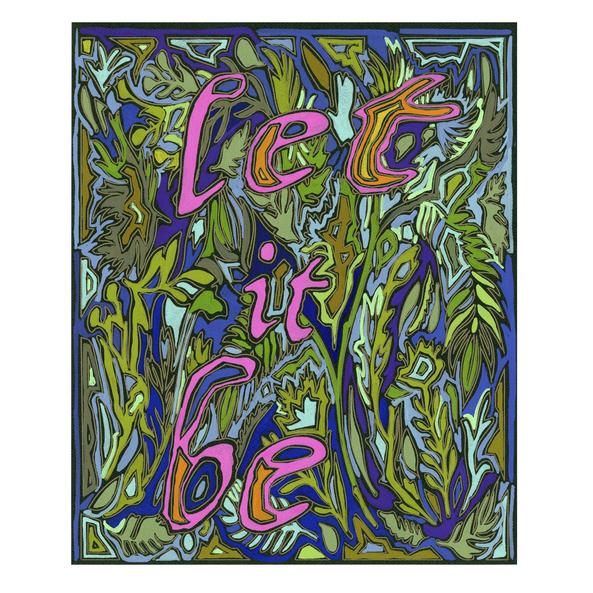   let it be  (2022); gouache on laser-etched paper, 9 by 11 inches.  