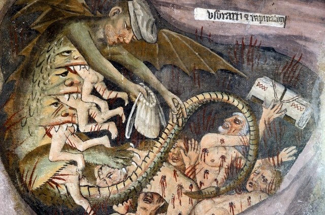 A picture of usuerers in hell. This seems dramatic, but "A usurer did nothing to help his community, he forsook husbandry or merchandise and instead was a parasite, worse than a thief, since thieves only stole from the rich and out of necessity. He wished for others to lack that he might profit."- Source