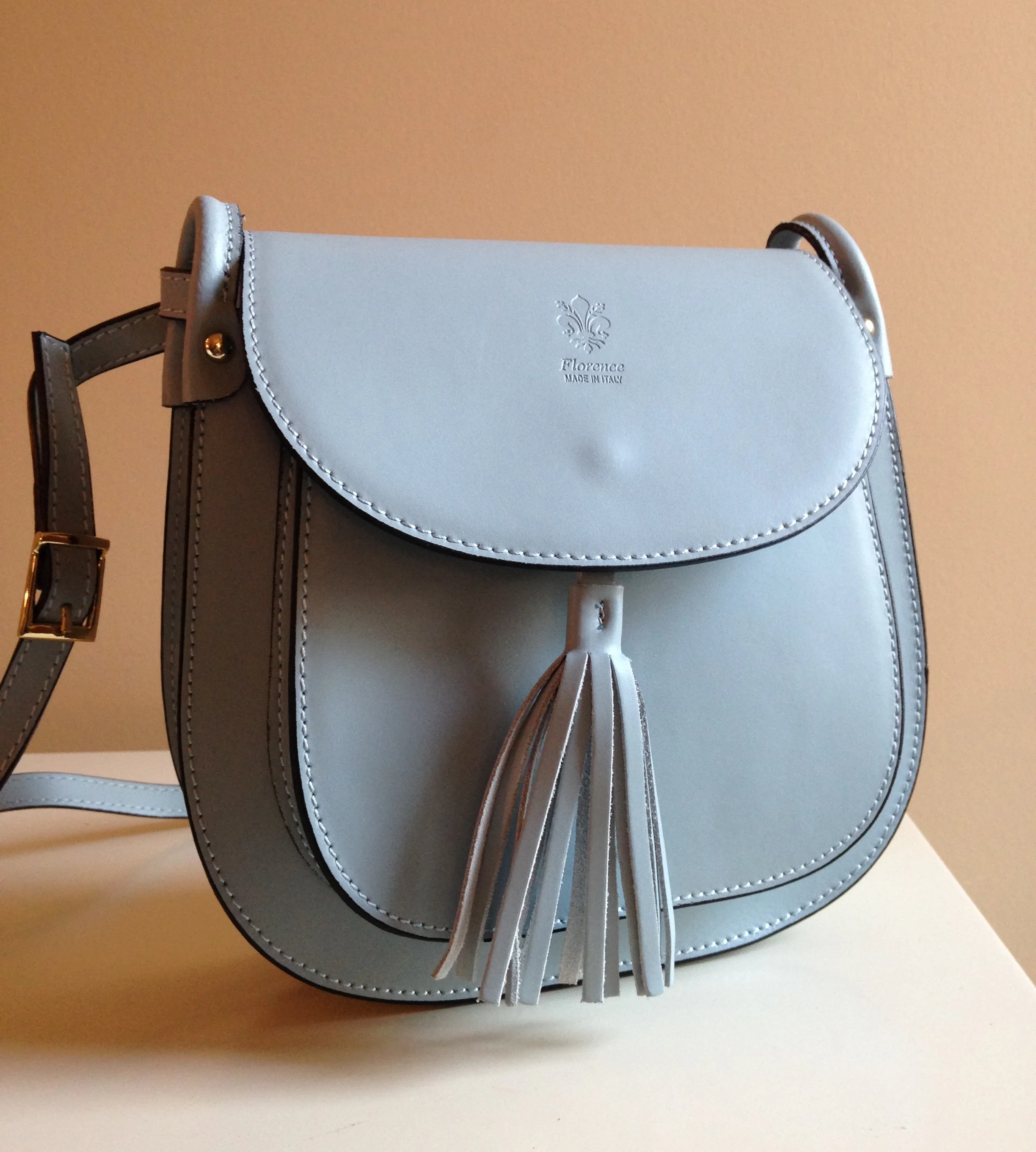 Sky Blue Leather Crossbody Saddle Bag
