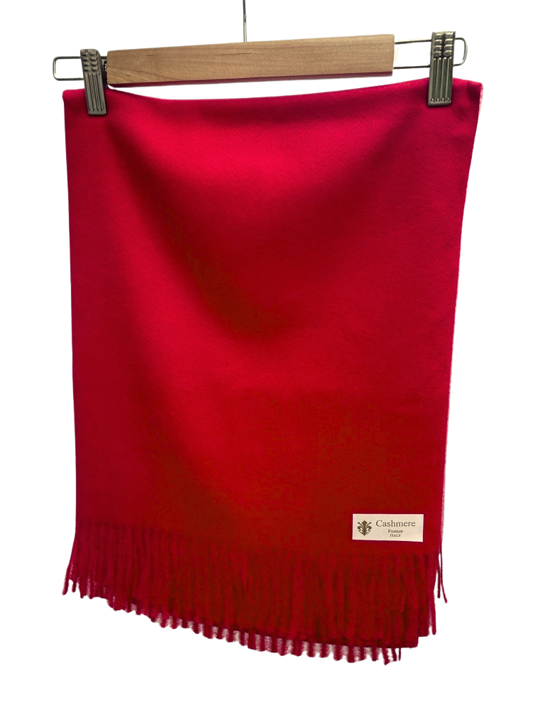 Red Cashmere Oversized Fringed Scarf