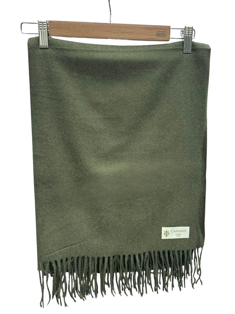 Olive Green Cashmere Oversized Fringed Scarf
