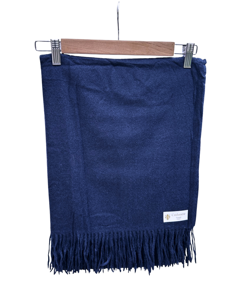 Navy Cashmere Oversized Fringed Scarf