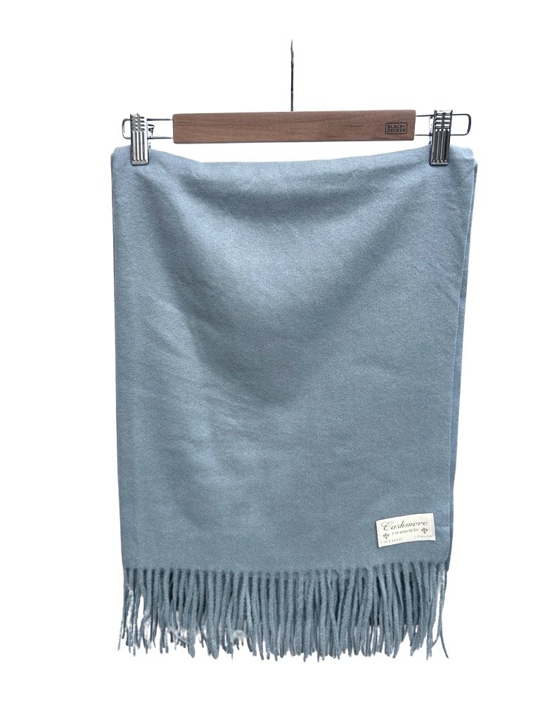 Mint Gray Cashmere Oversized Fringed Scarf
