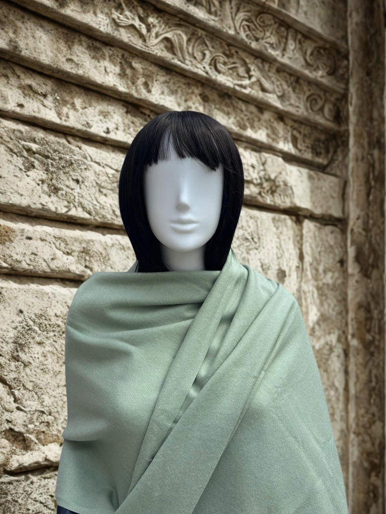 Pistachio Green Cashmere Oversized Fringed Scarf