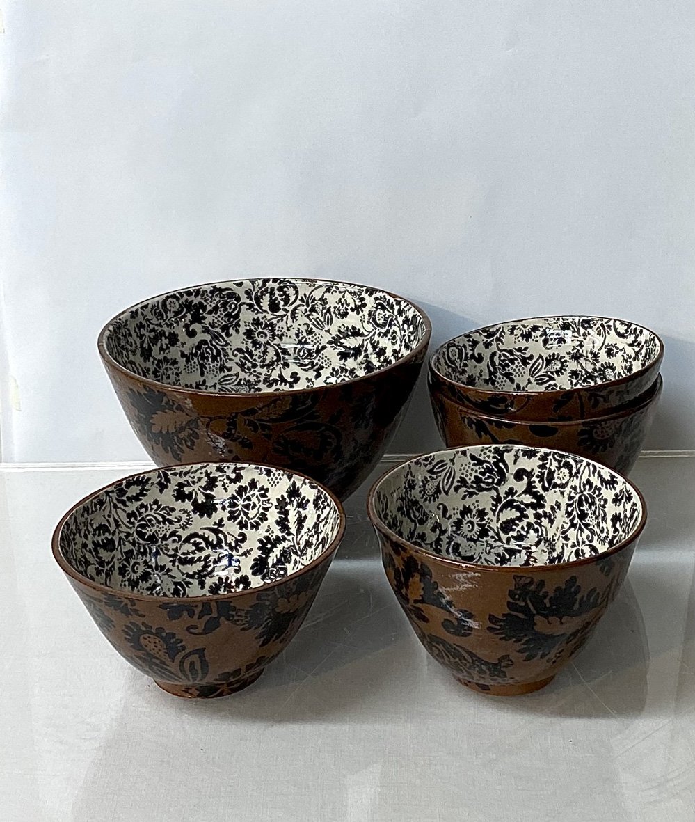 screen printed terracotta bowls inspired by antique fabric