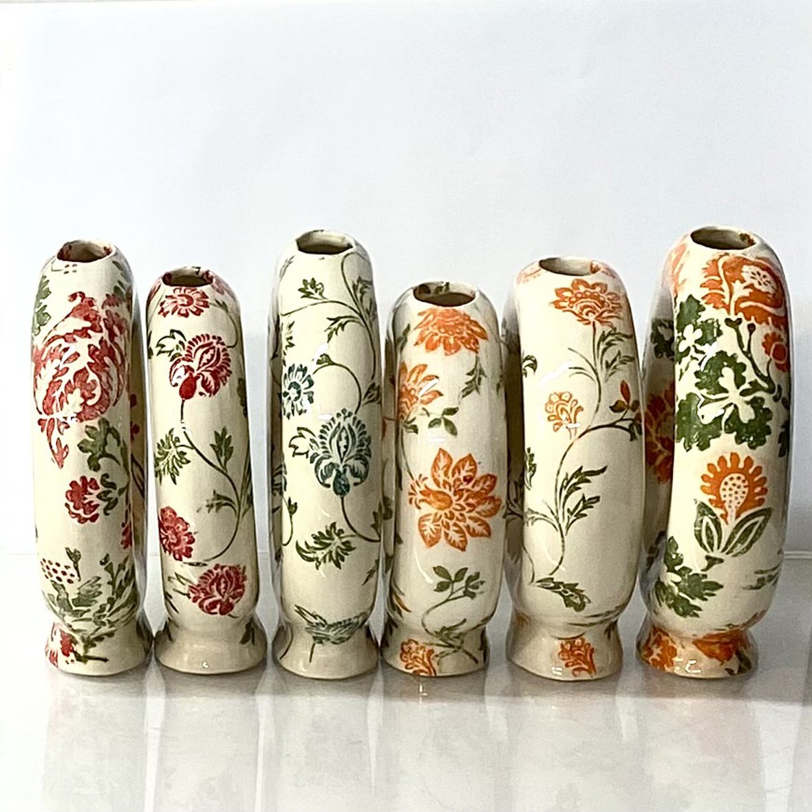 Silk screen printed ring vessel - inspired by antique fabric