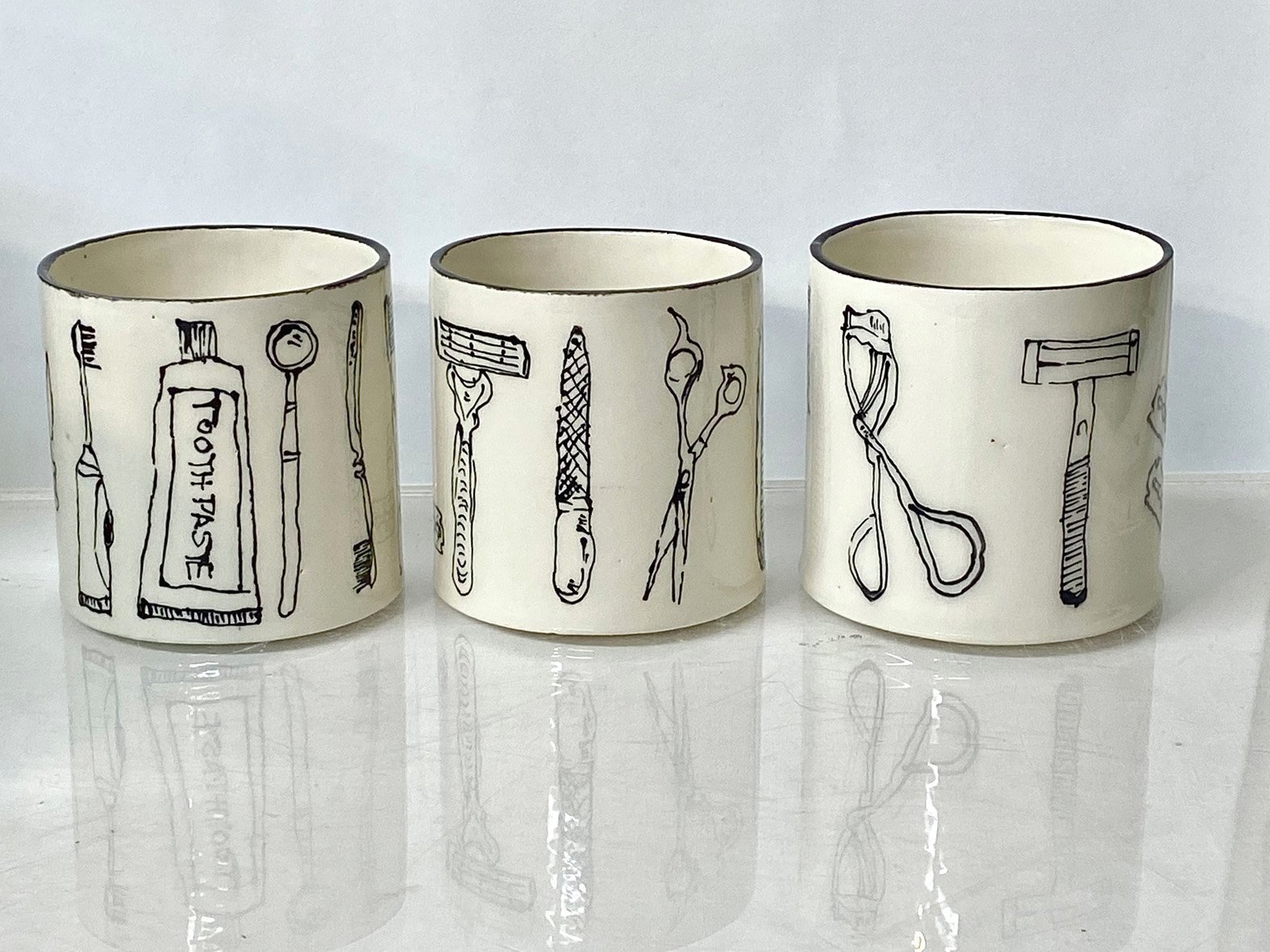 Bathroom utility pots - hand painted