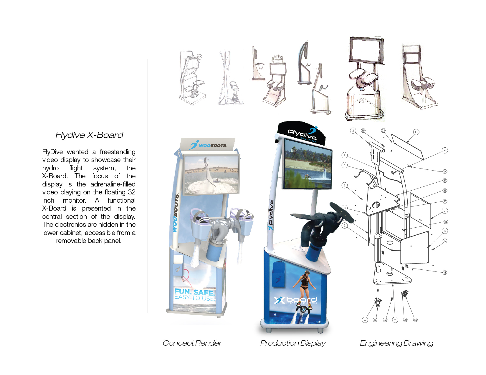 FlyDive Freestanding Display - concept design and engineering