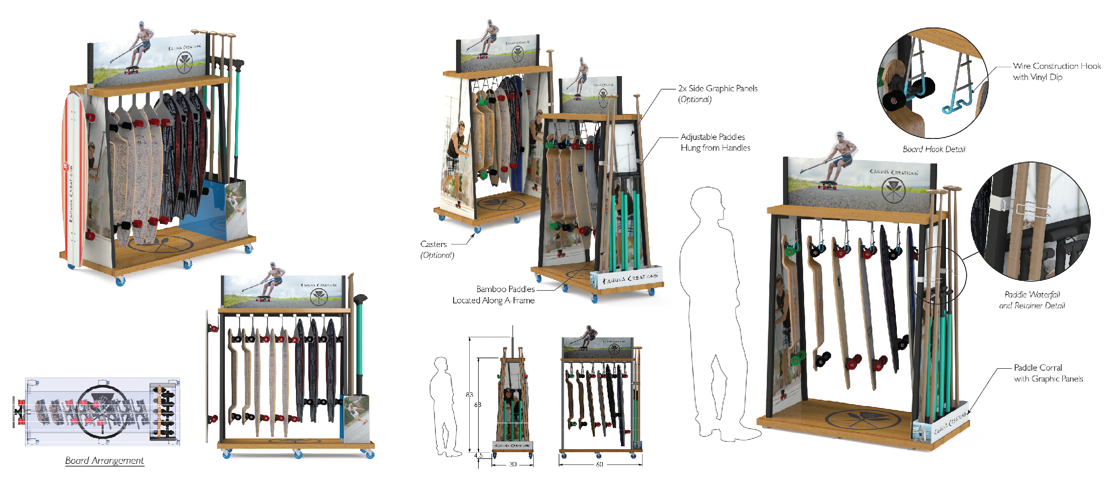 Skateboard Stand and Paddle Display - concept design and renders