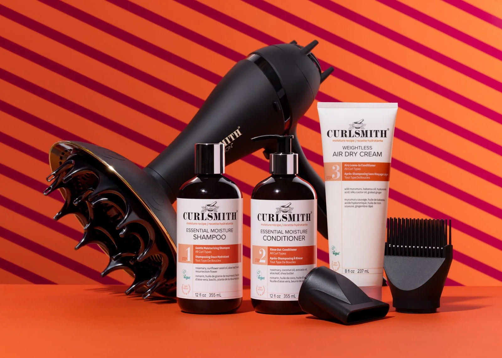 Curlsmith holiday product photography. commercial beauty product photography