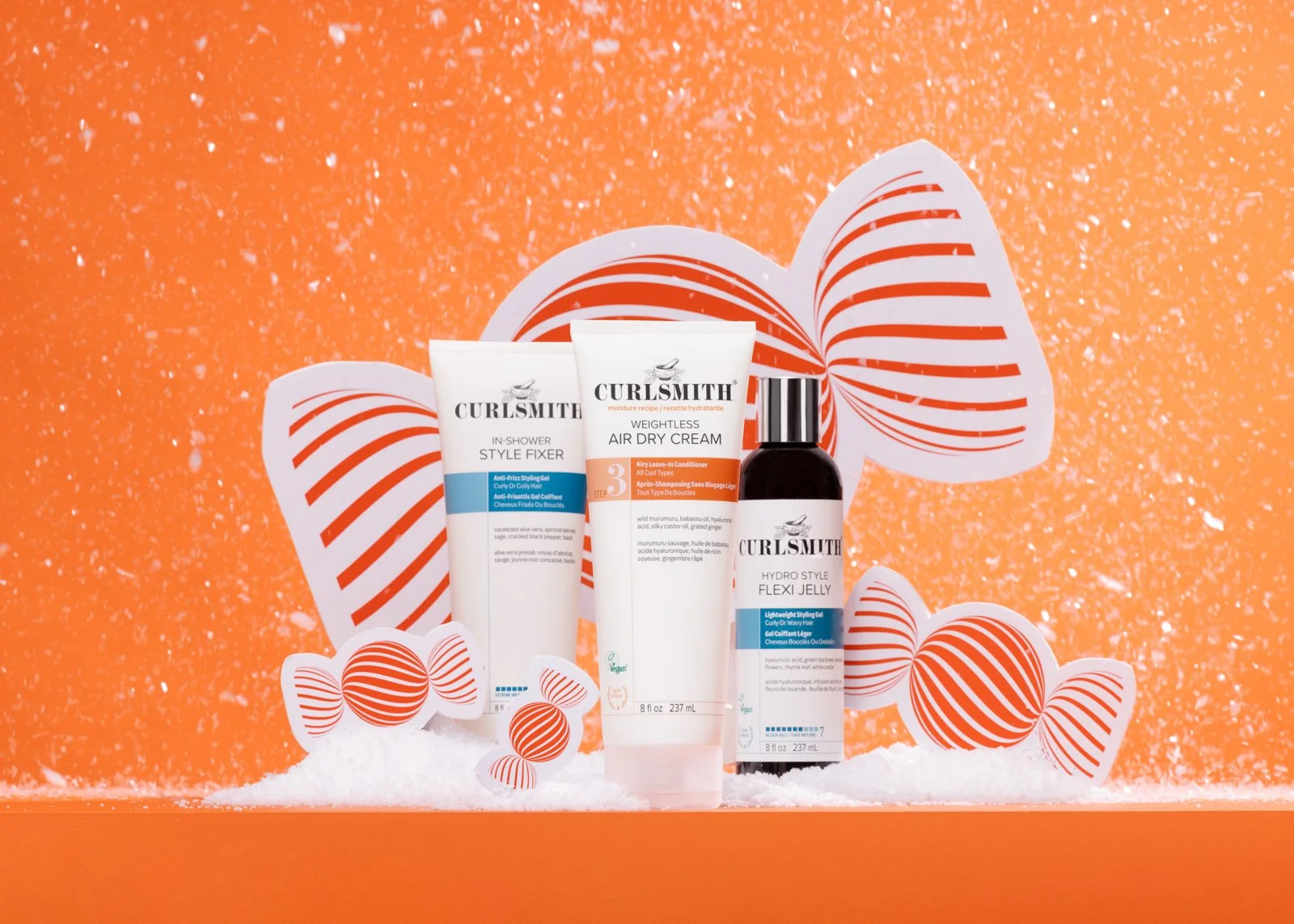Curlsmith holiday product photography. commercial beauty product photography