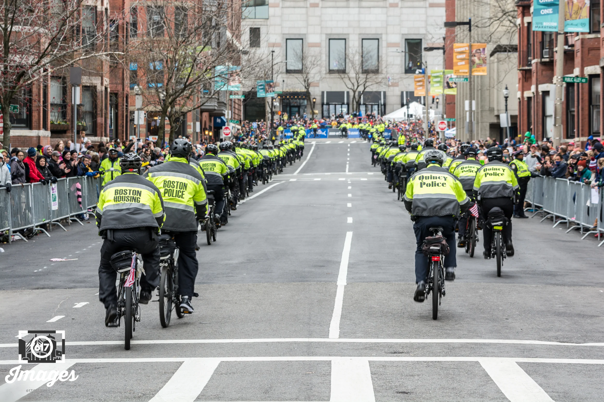 The Boston Police Bike Brigade keeping runners, spectators and the city safe. 