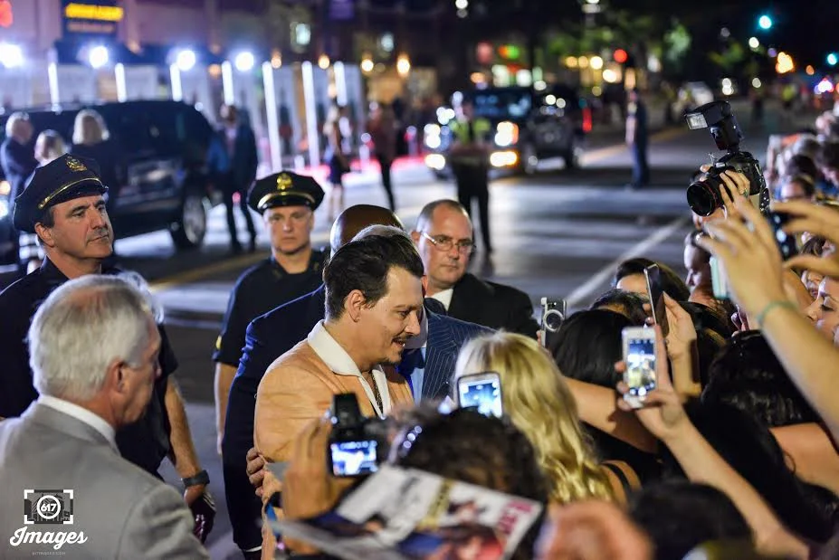 Members of the Boston and Brookline Police with Johnny Depp. 