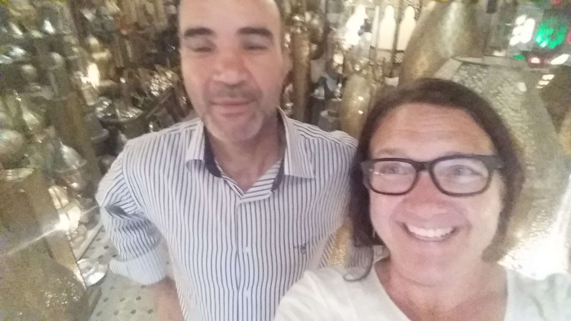 A very unflattering photo of me & Mohammed, a local shop owner in Fes, this past June.