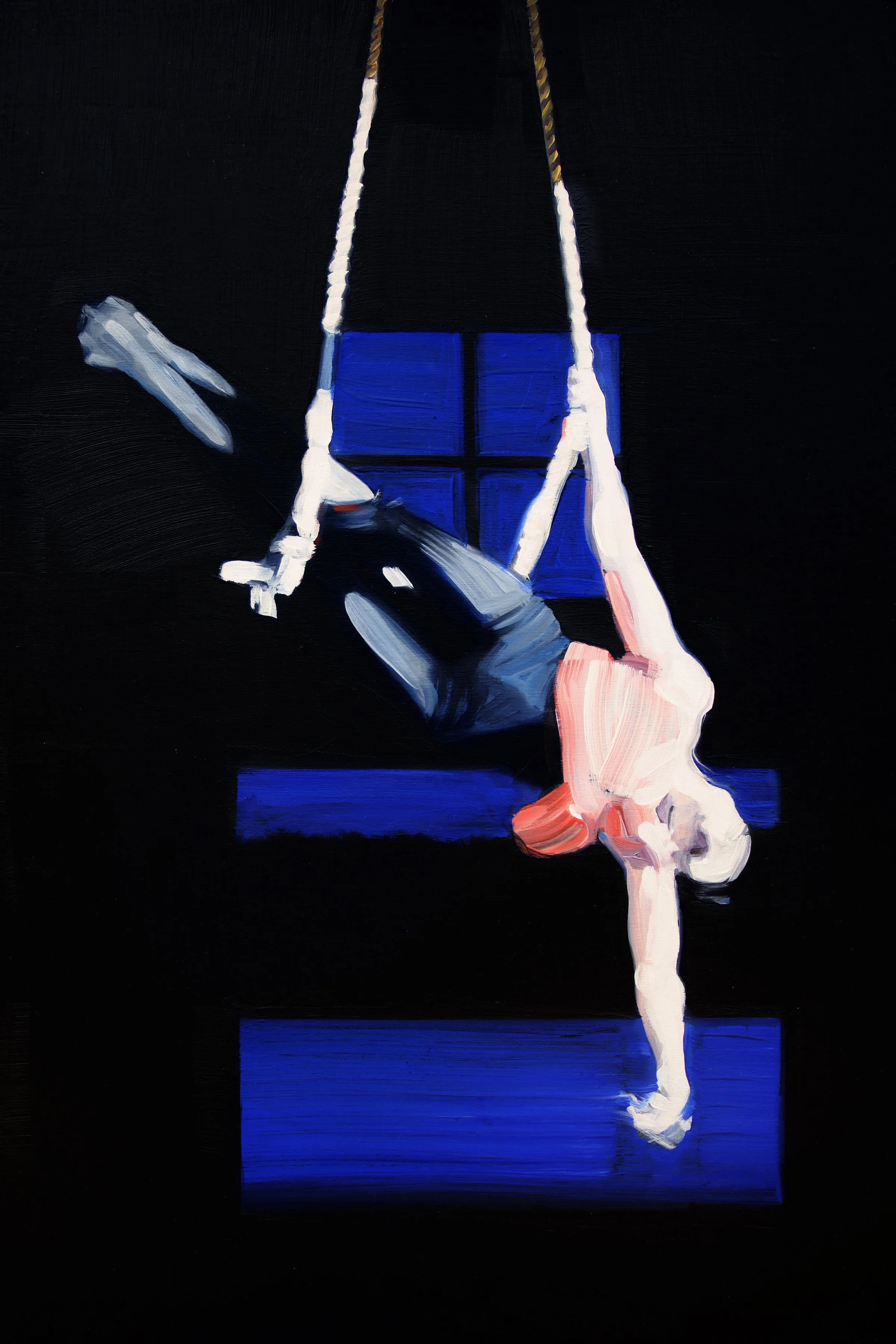   Trapeze II , oil on panel, 18 x 12 inches, 2025 