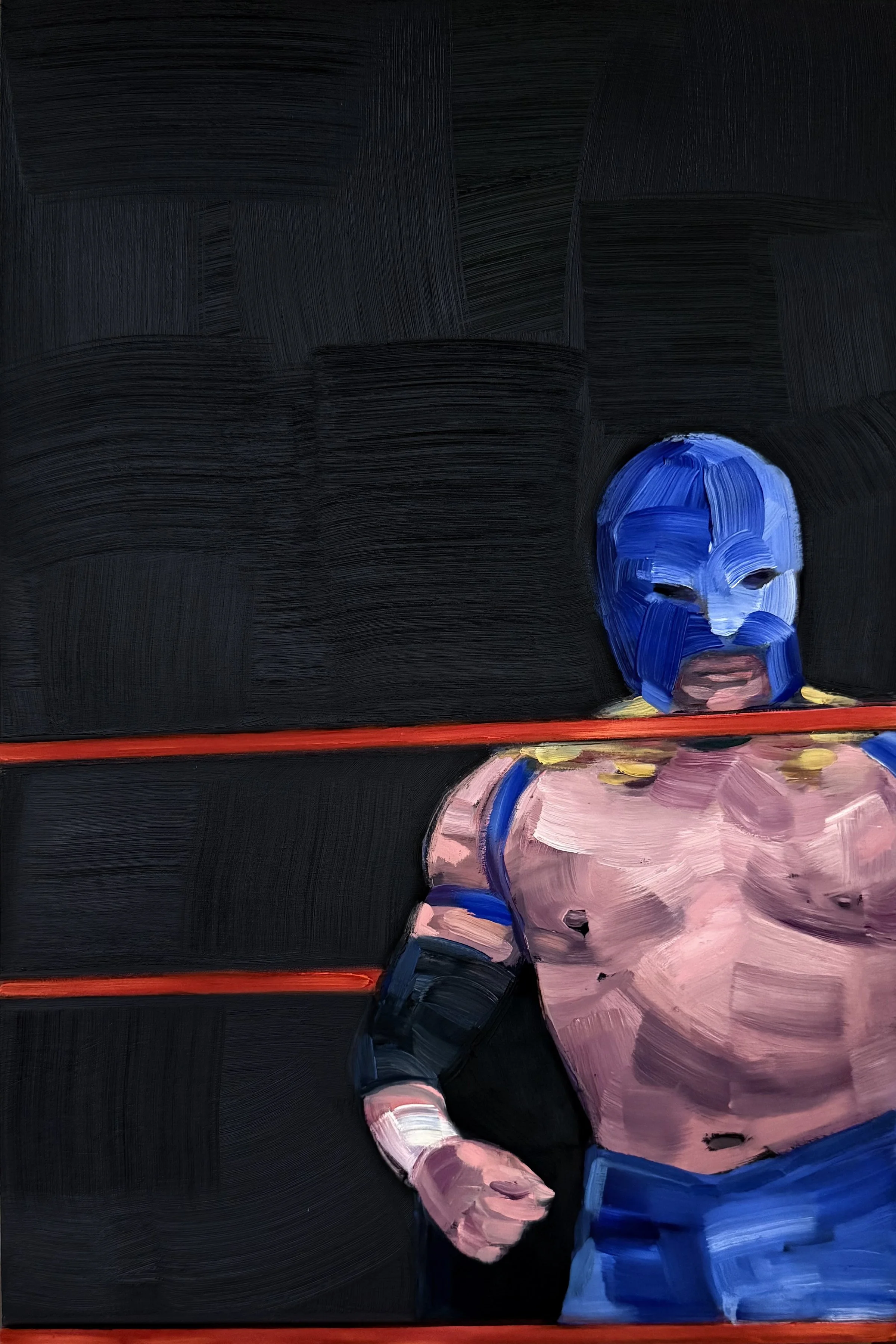   Blue Luchador , oil on panel, 18 × 12 inches, 2026 