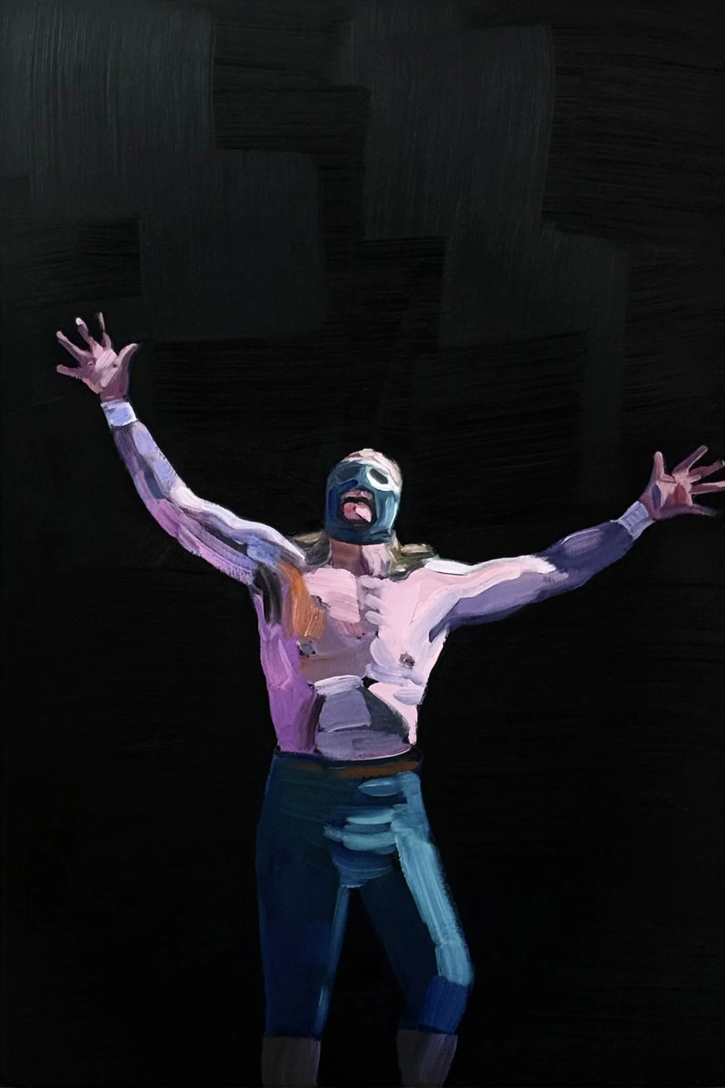   Luchador Triumphant , oil on panel, 18 × 12 inches, 2026 