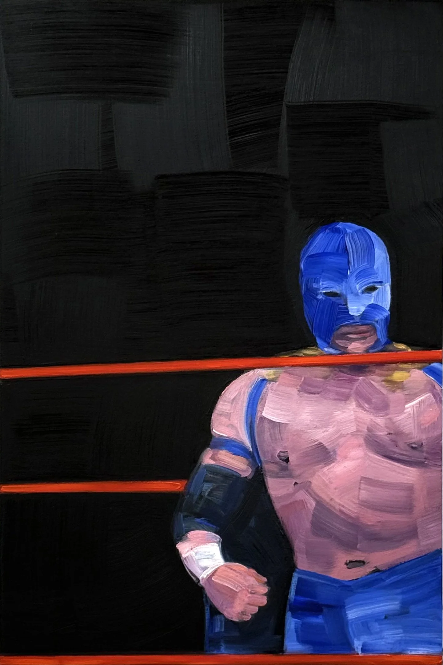   Blue Luchador , oil on panel, 18 × 12 inches, 2026 