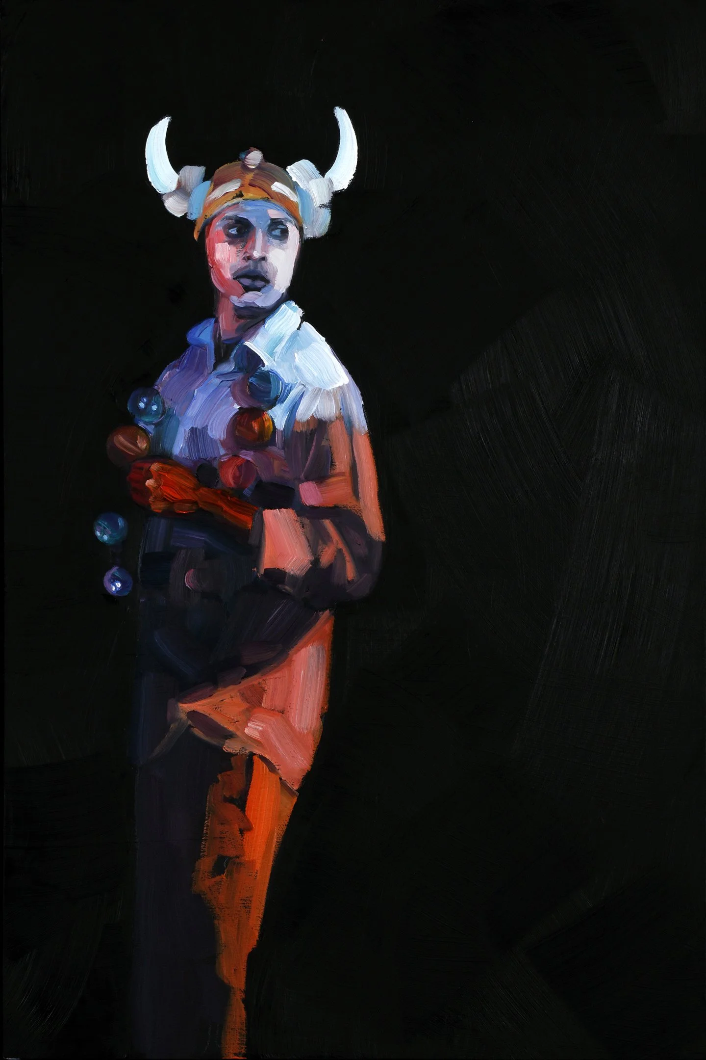   Mardi Gras Daemon , oil on panel, 18 × 12 inches, 2026 