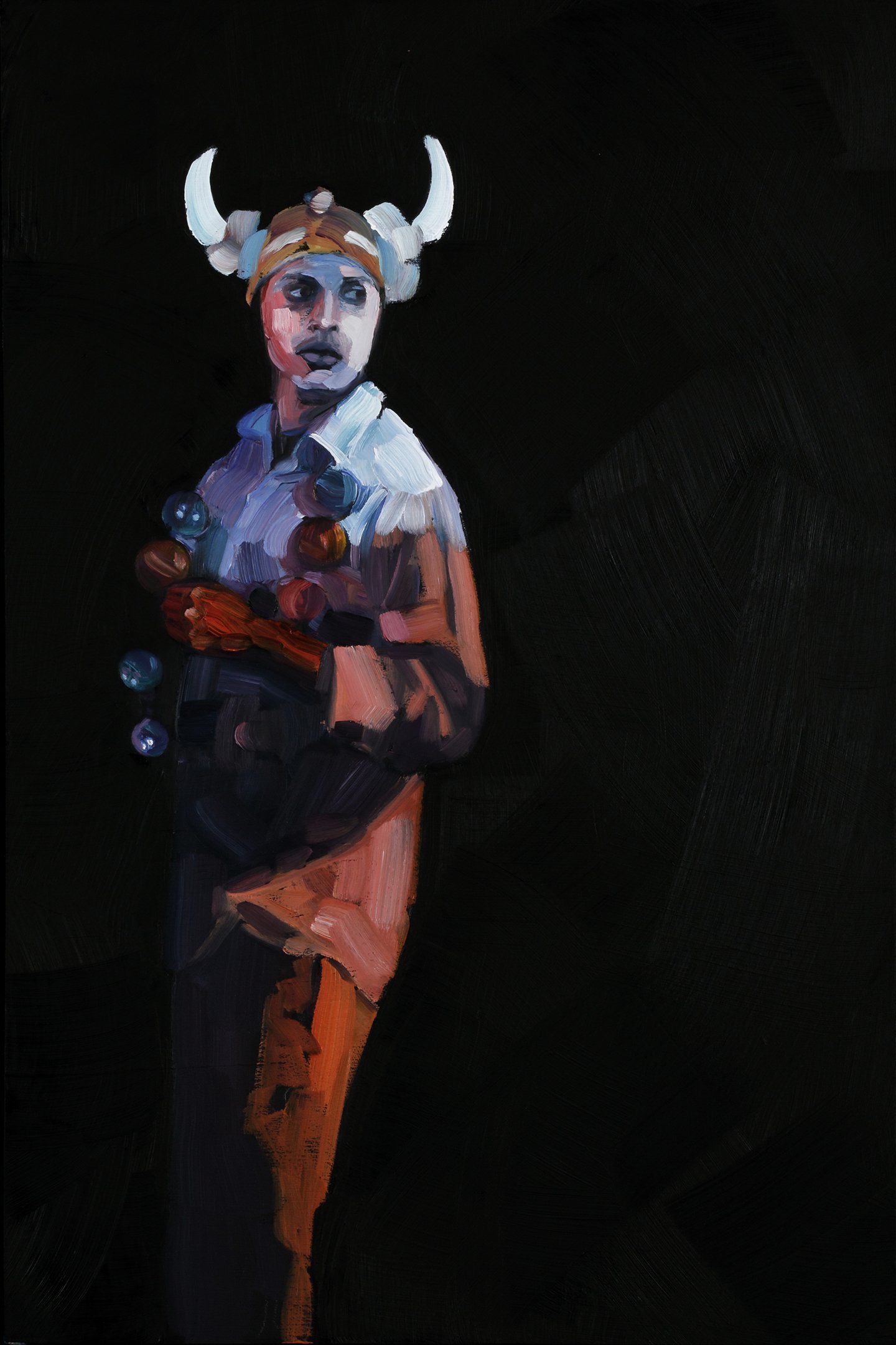   Mardi Gras Daemon , oil on panel 18 × 12 inches, 2026 
