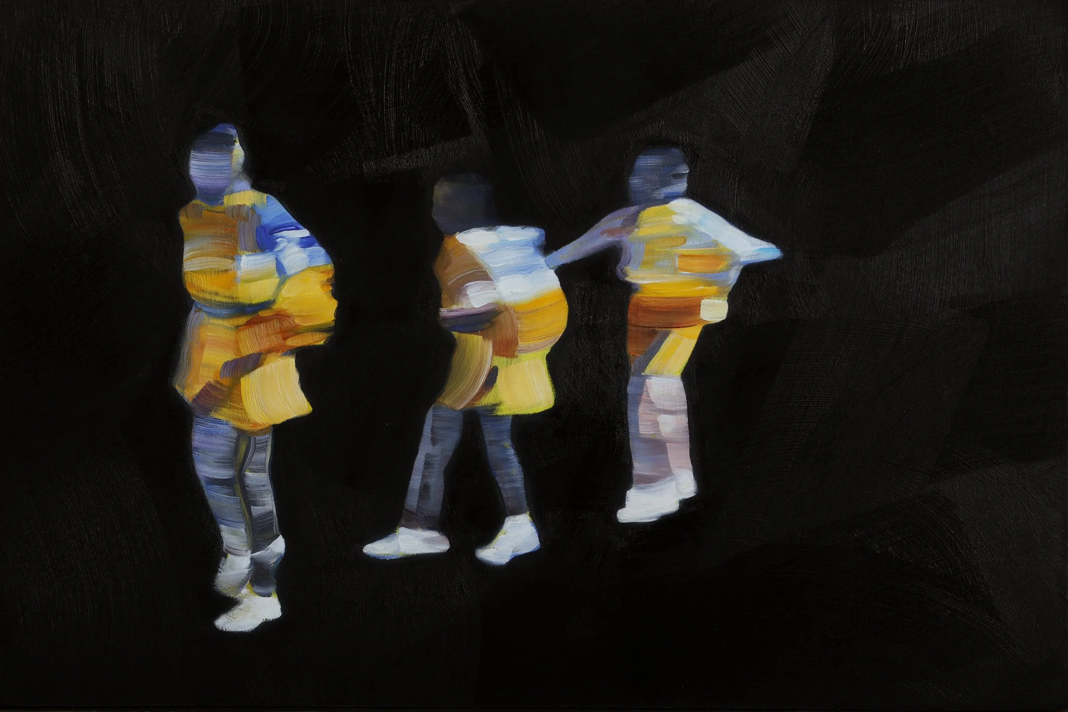   The Cheerleaders , oil on panel 12 × 18 inches, 2026 